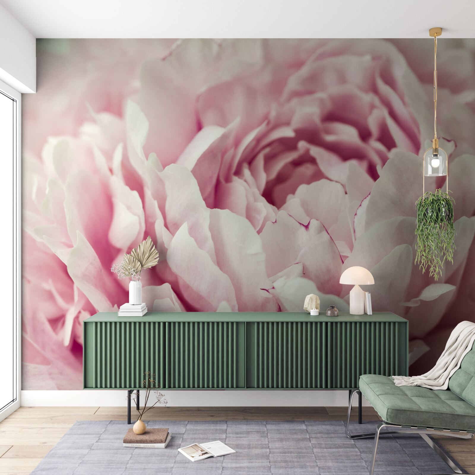 Fototapet frunzele moi ale florii roz