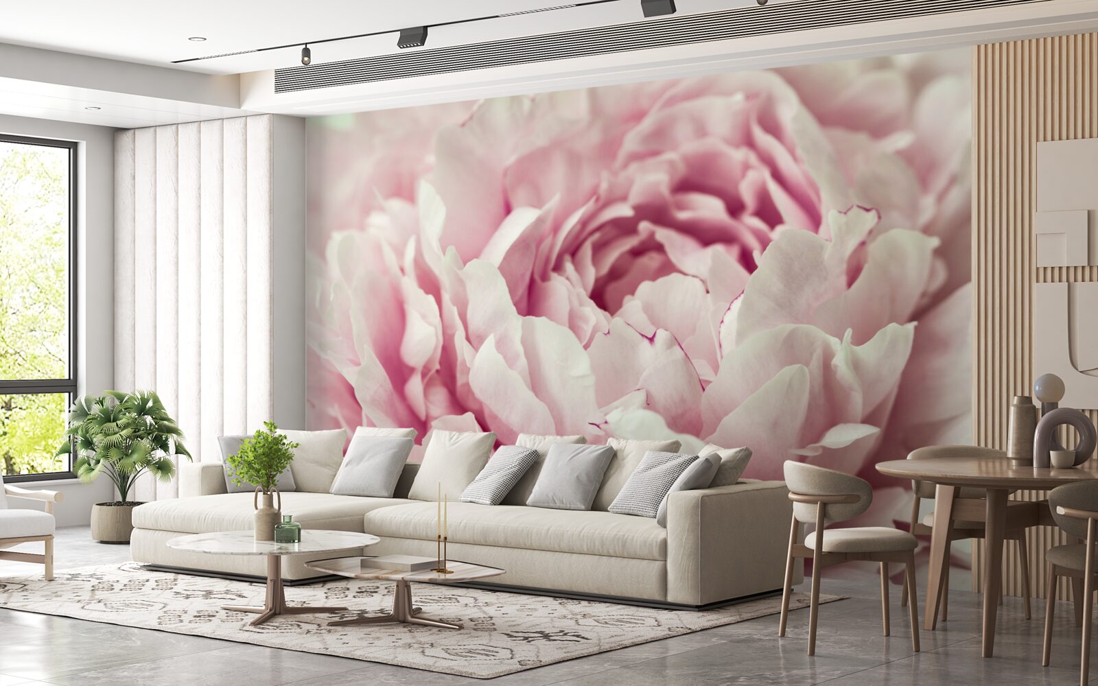 Fototapet frunzele moi ale florii roz