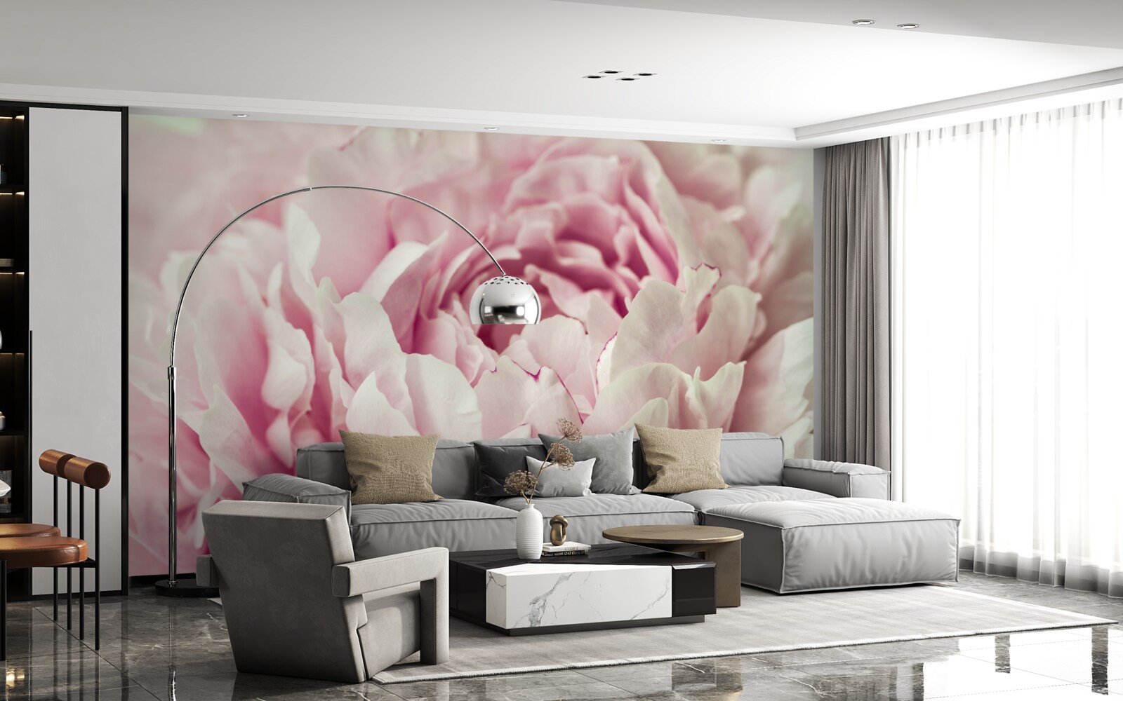 Fototapet frunzele moi ale florii roz