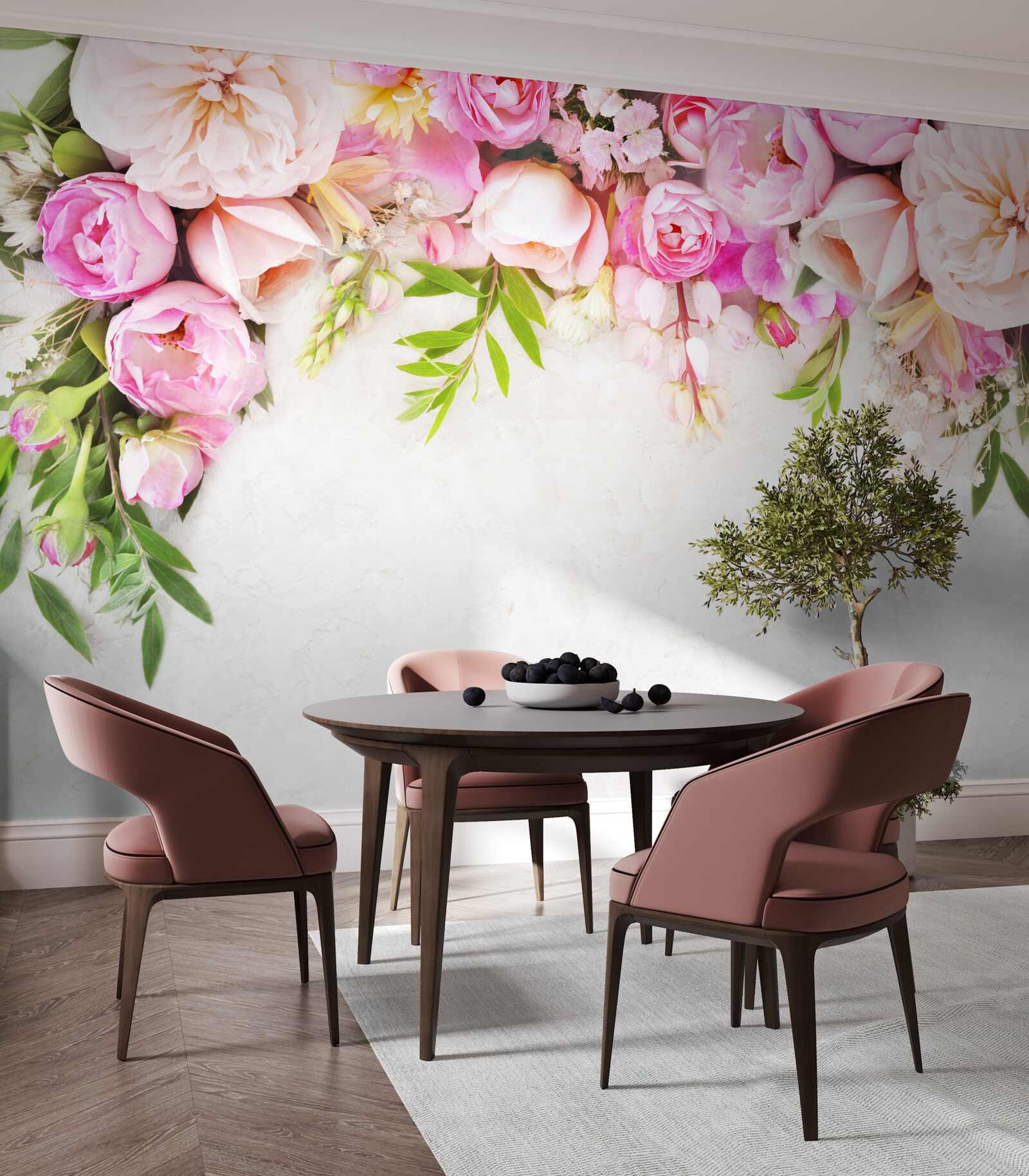 Fototapet ramură cu flori albe și roz