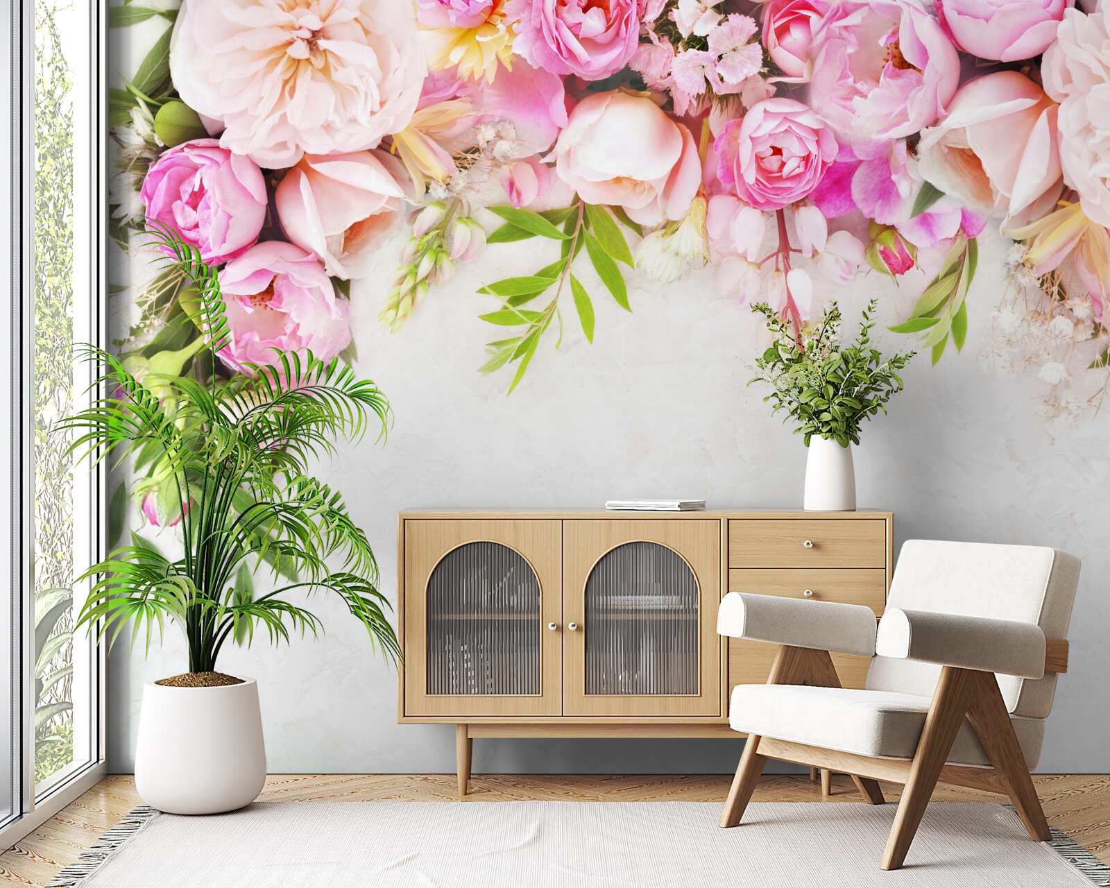 Fototapet ramură cu flori albe și roz