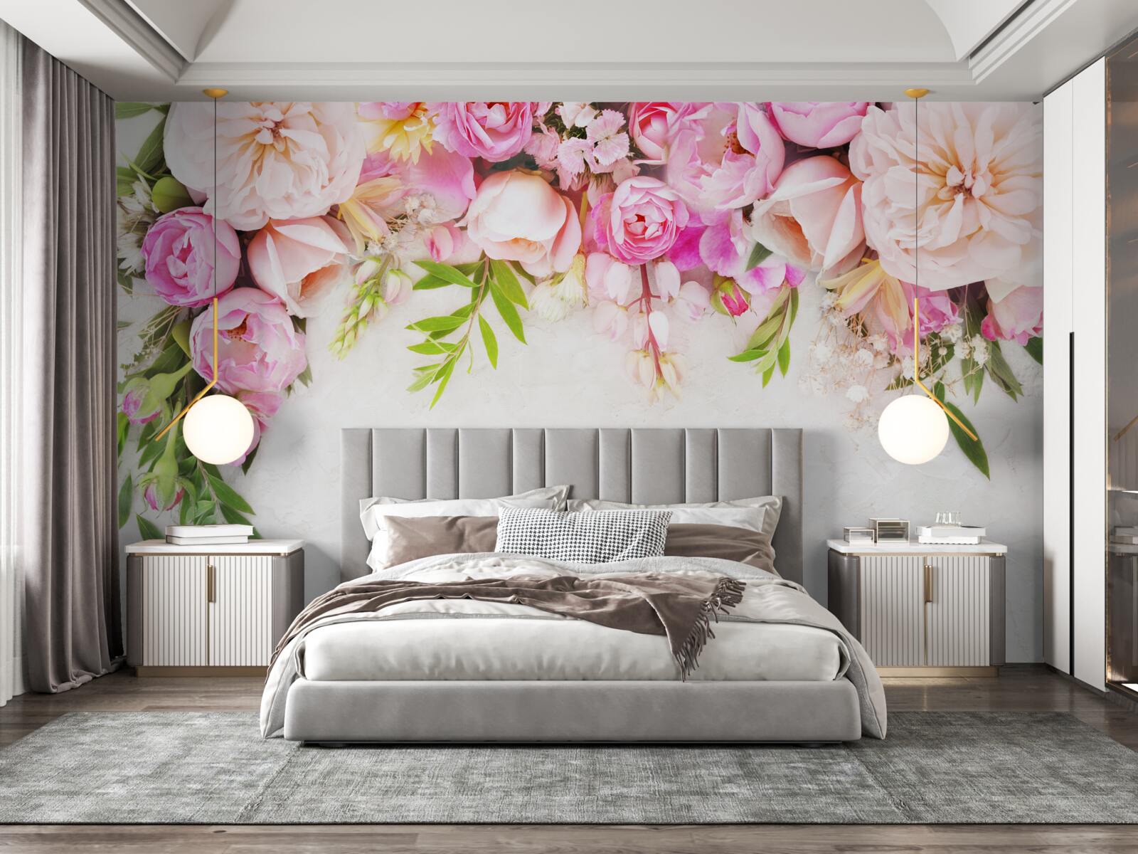 Fototapet ramură cu flori albe și roz