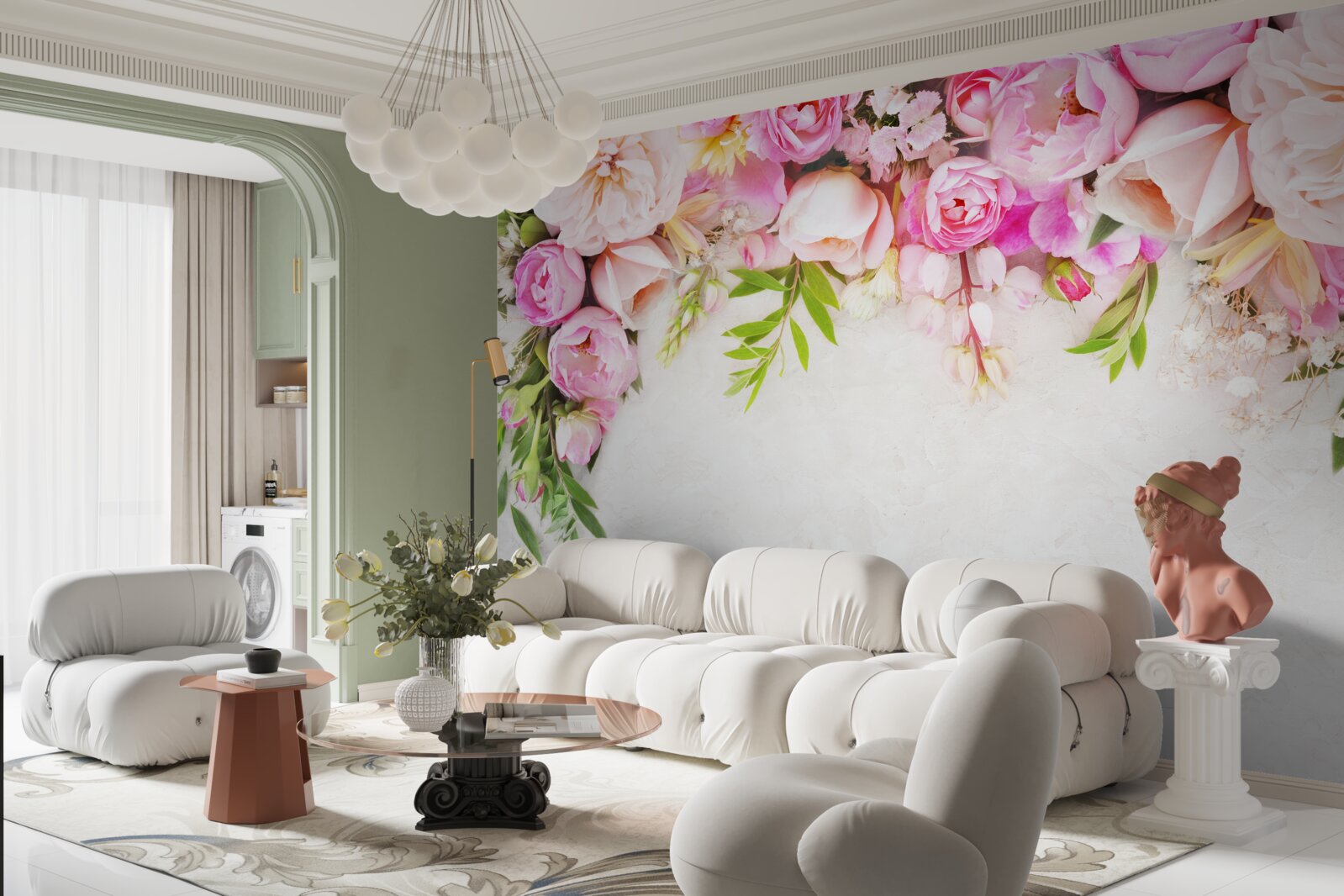 Fototapet ramură cu flori albe și roz