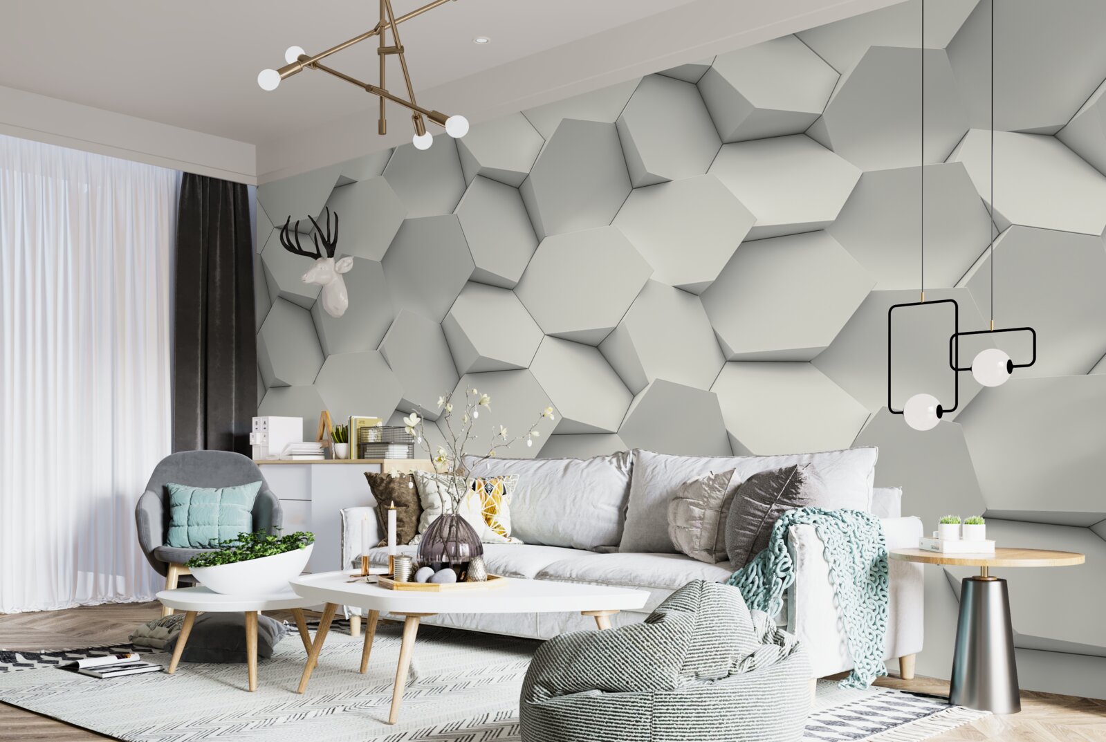 Fototapet hexagoanele se rotesc în direcții diferite