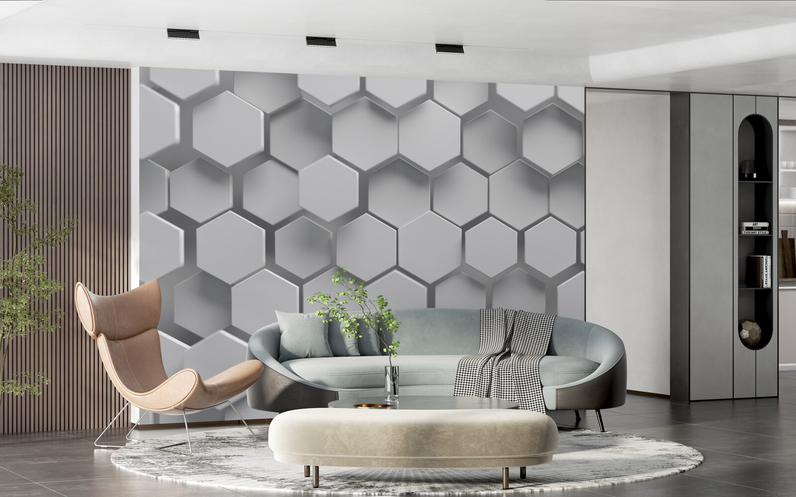 Fototapet hexagoane convexe gri
