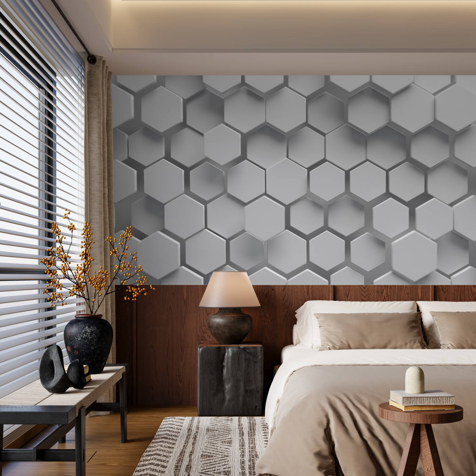 Fototapet hexagoane convexe gri