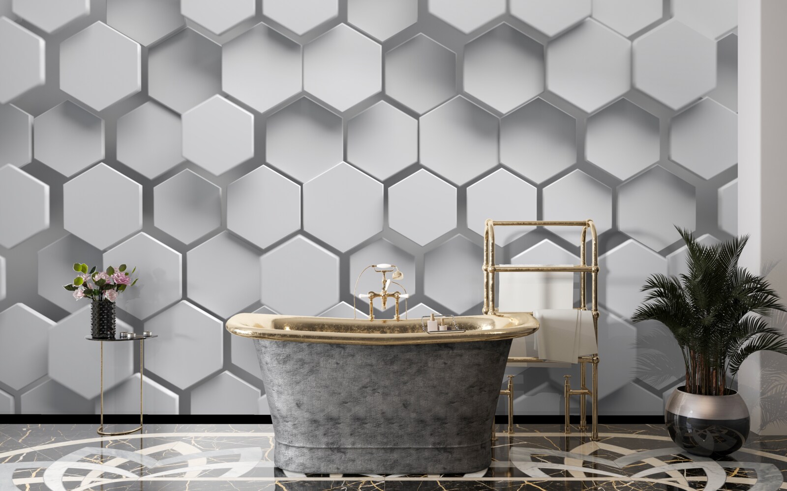 Fototapet hexagoane convexe gri