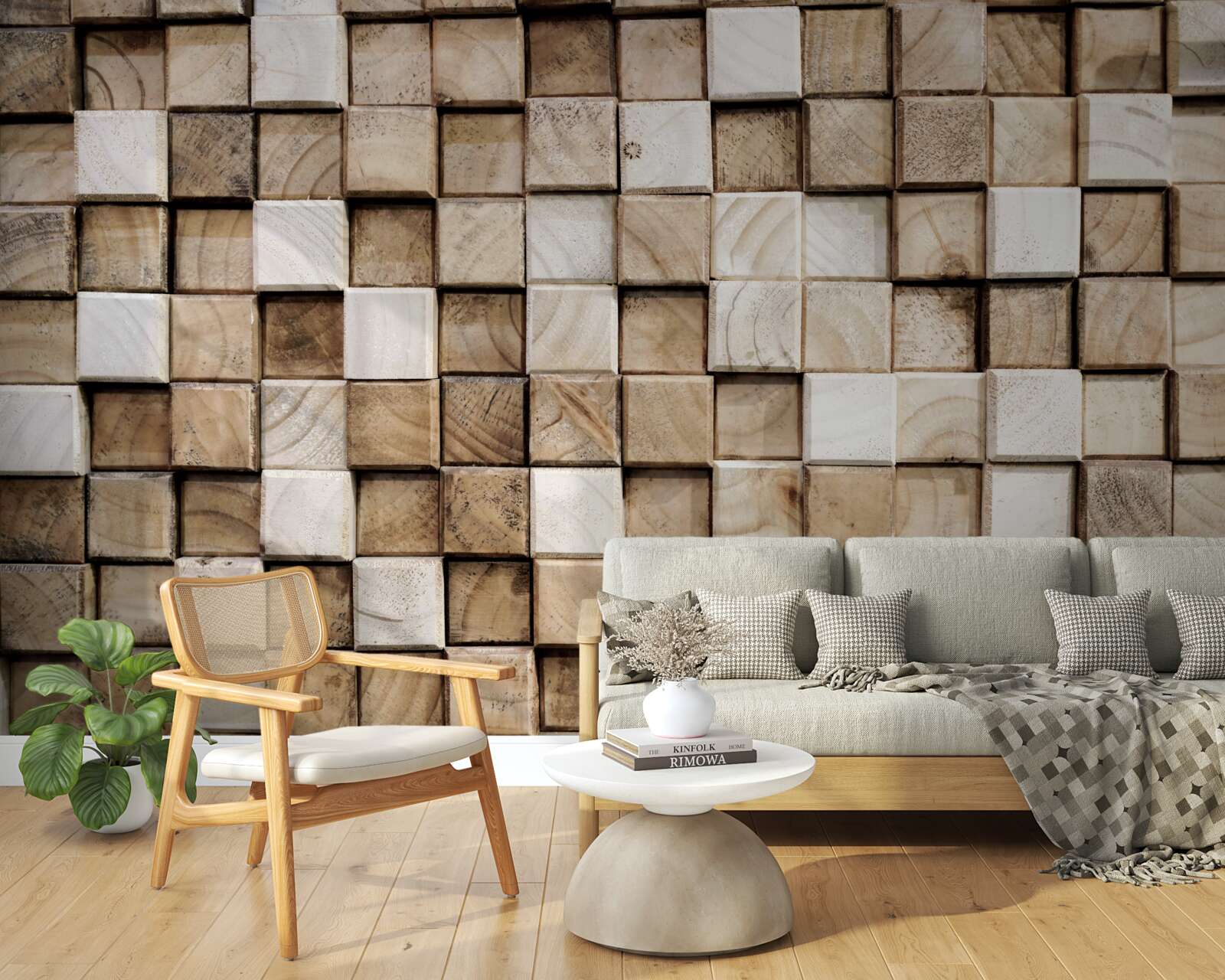 Fototapet construcții volumetrice pătrate din lemn alb