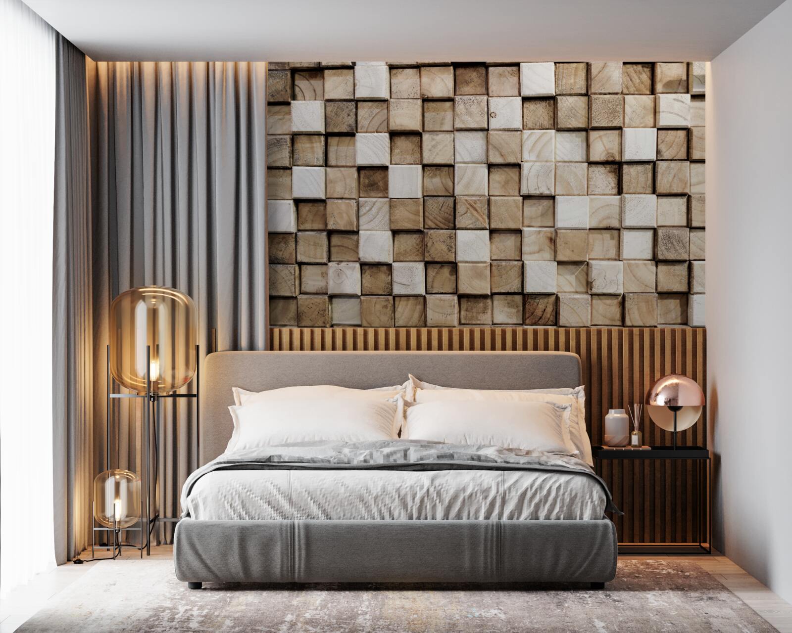 Fototapet construcții volumetrice pătrate din lemn alb