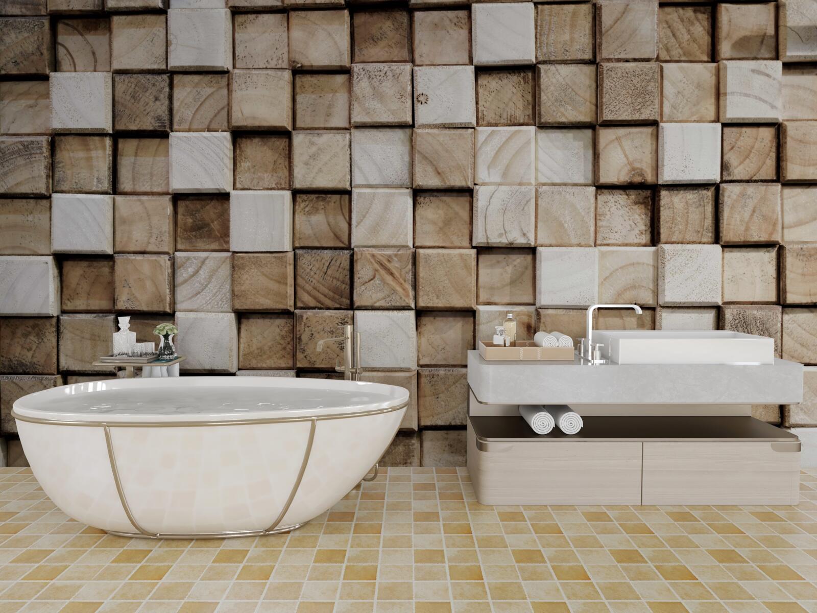 Fototapet construcții volumetrice pătrate din lemn alb