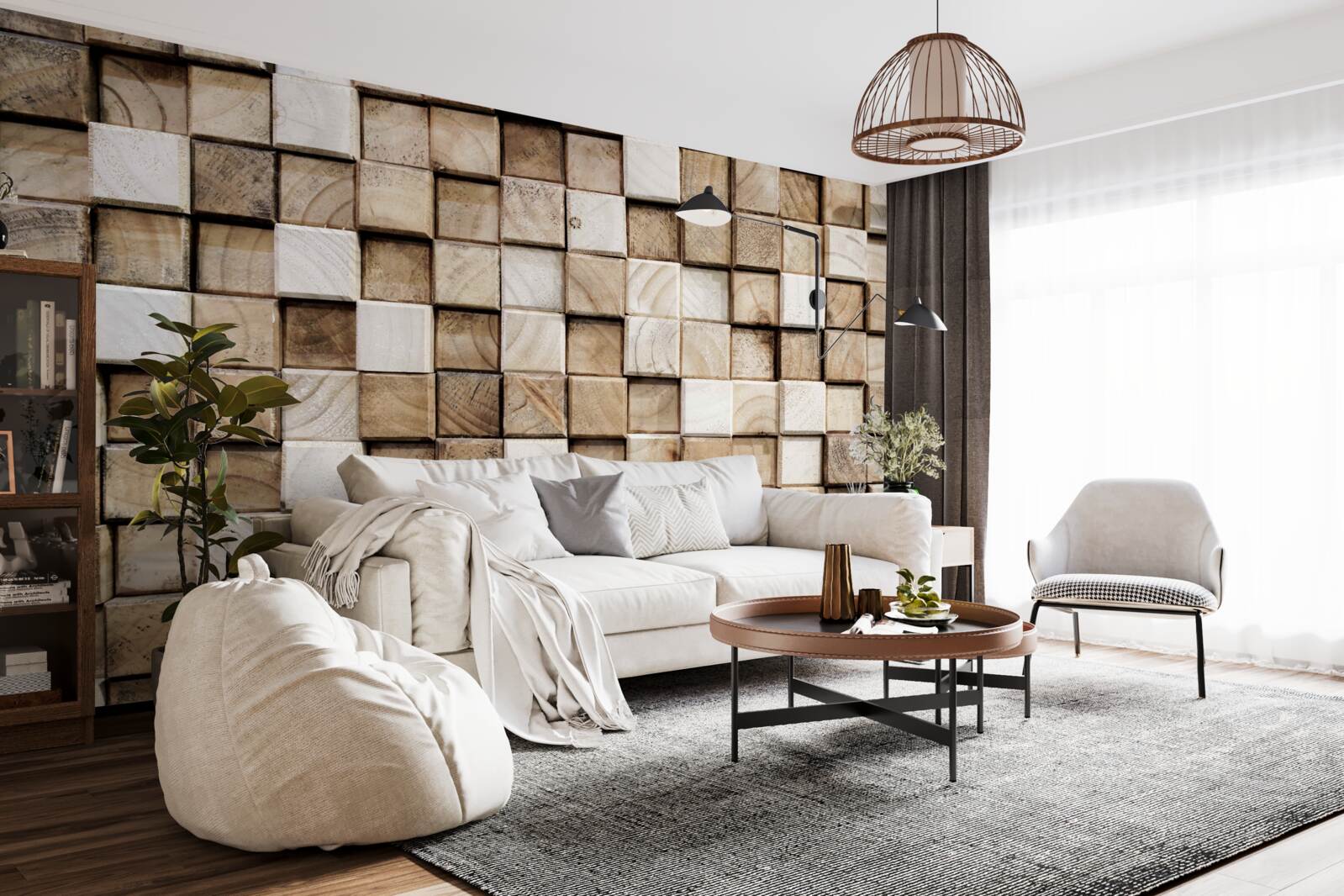 Fototapet construcții volumetrice pătrate din lemn alb