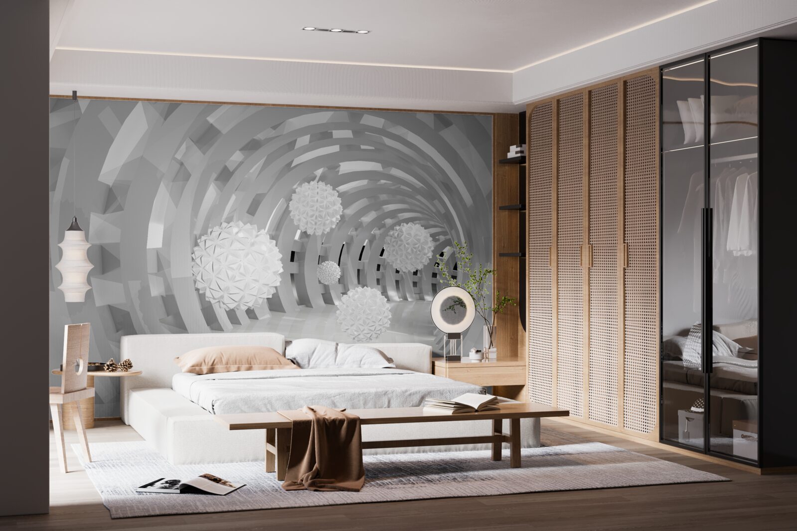 Fototapet arcuri rotunde cu bile albe