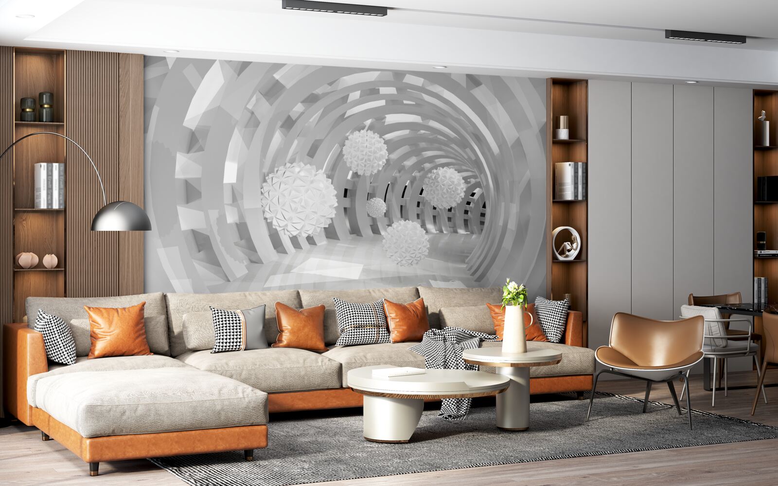 Fototapet arcuri rotunde cu bile albe