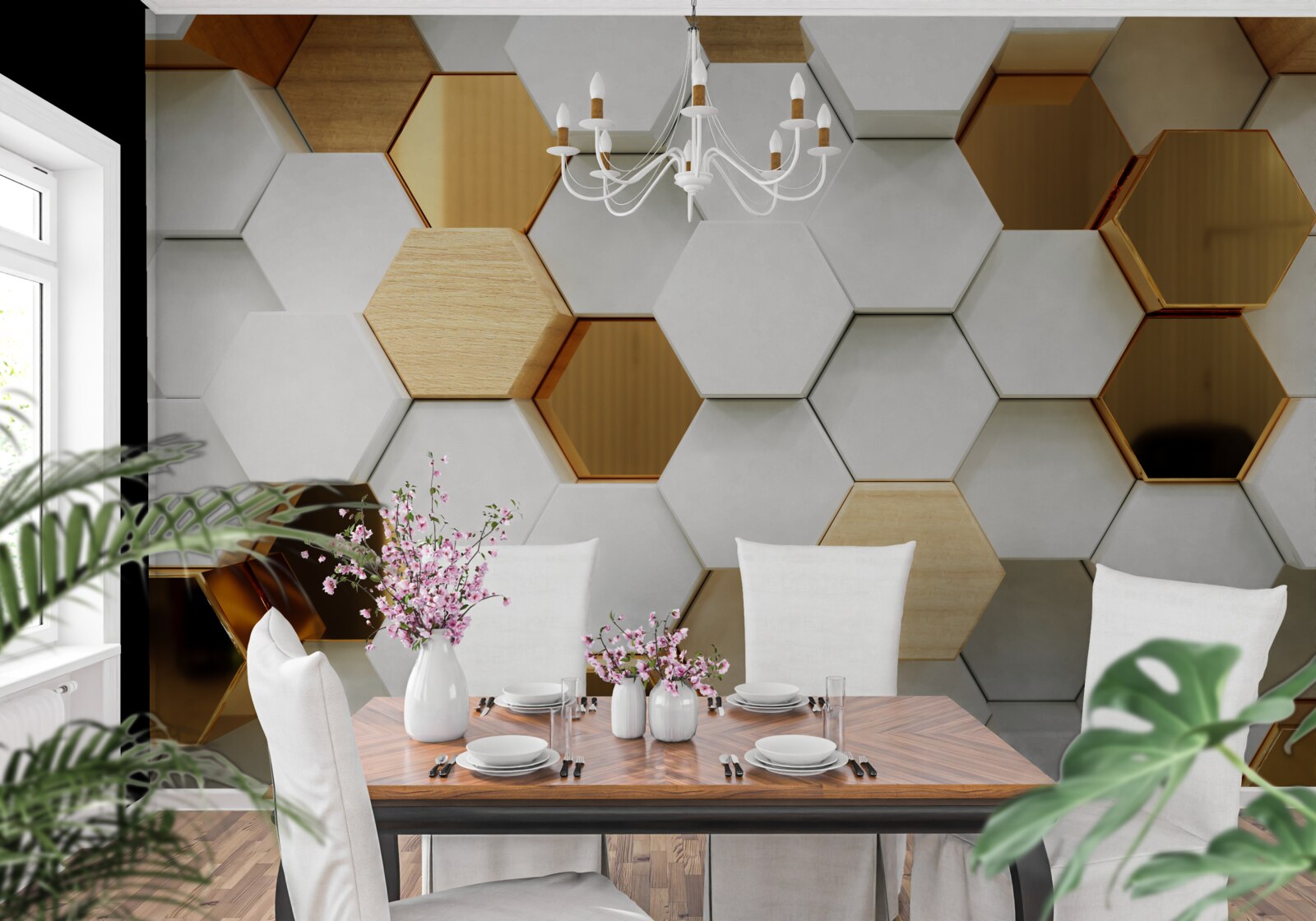 Fototapet hexagoane luminoase cu conținut diferit