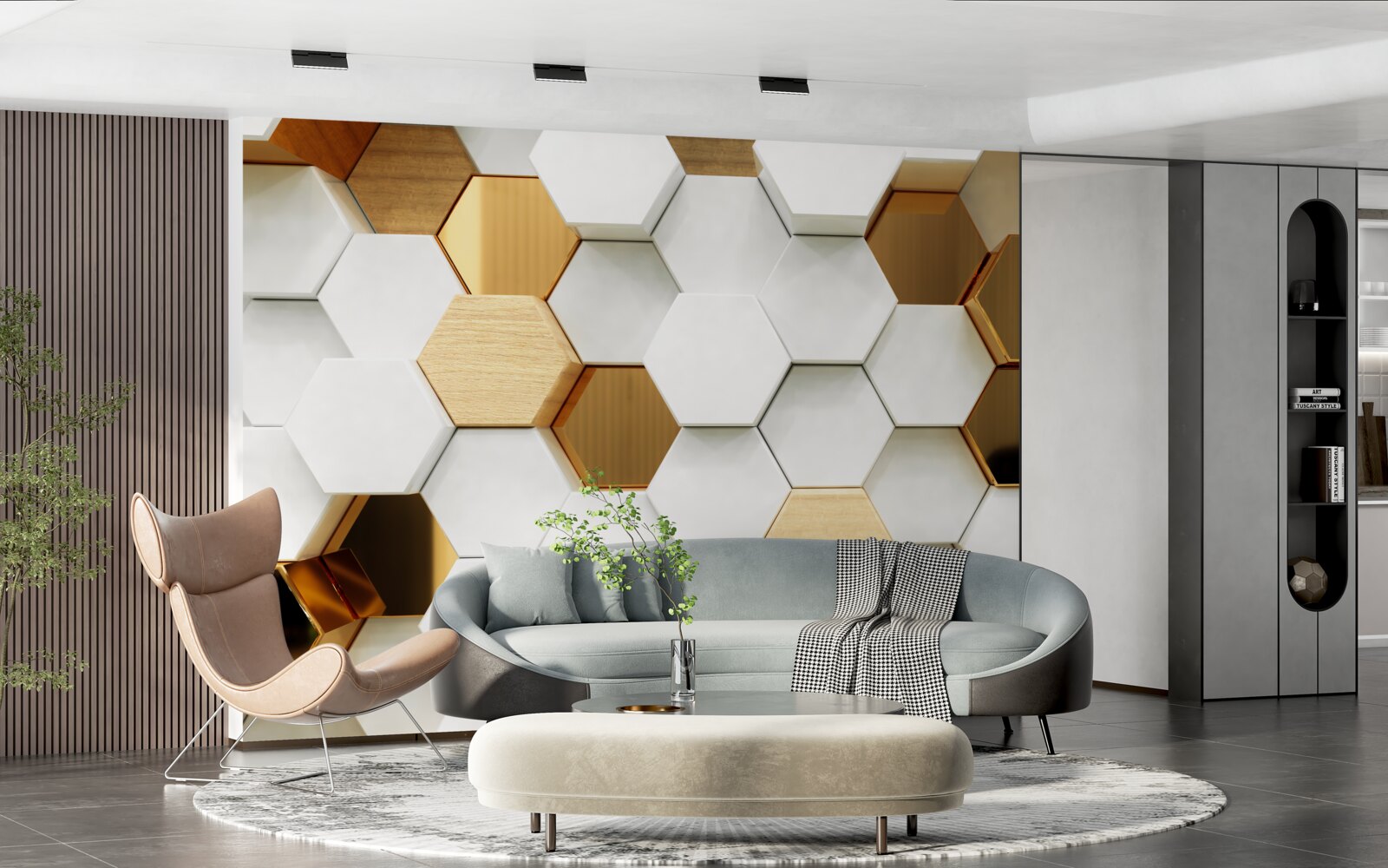 Fototapet hexagoane luminoase cu conținut diferit