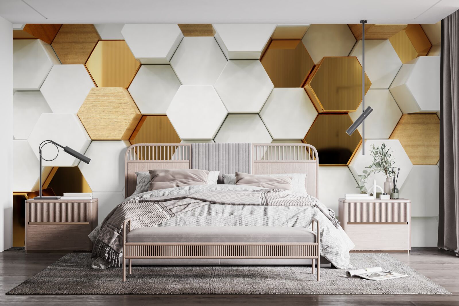 Fototapet hexagoane luminoase cu conținut diferit