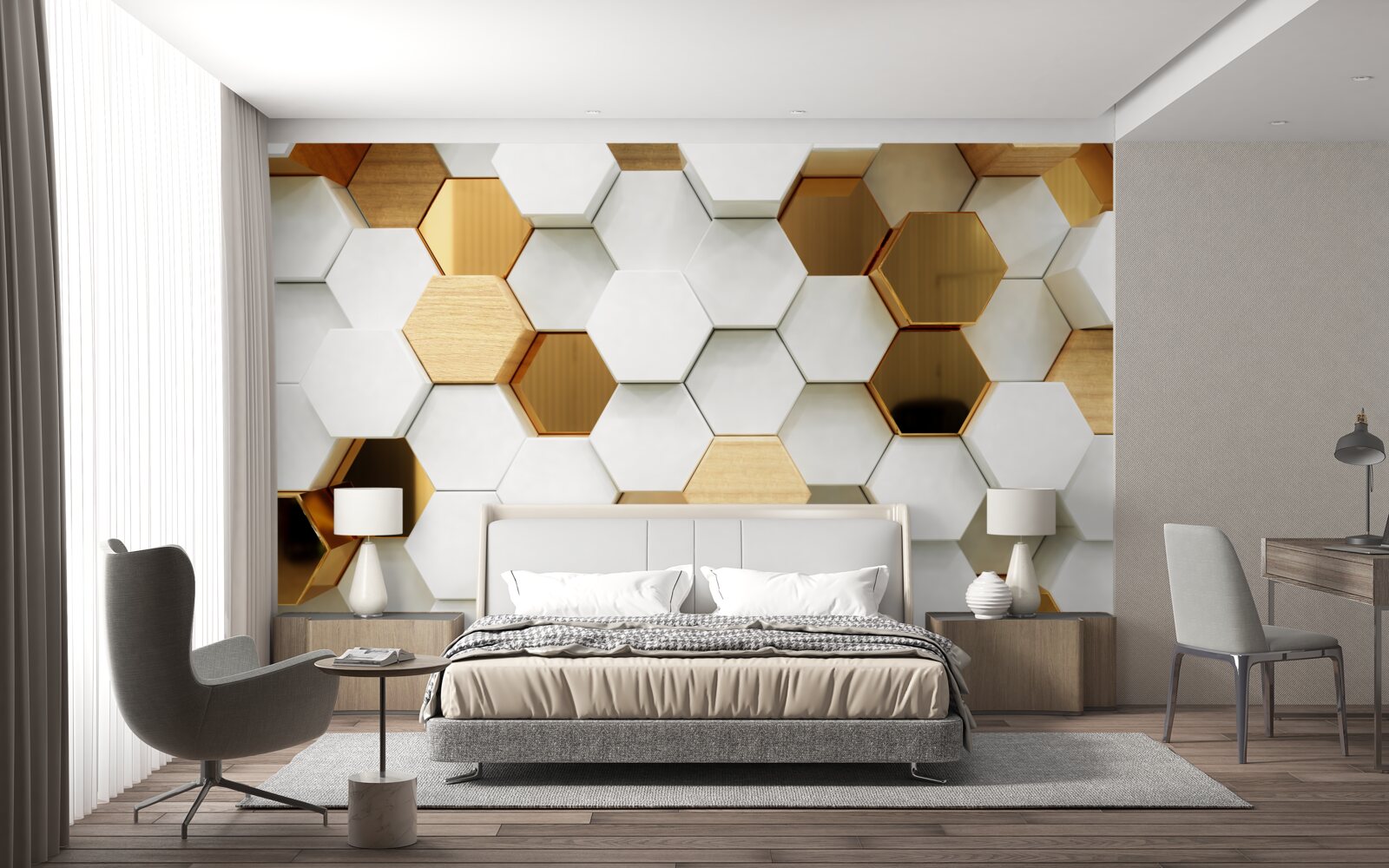 Fototapet hexagoane luminoase cu conținut diferit