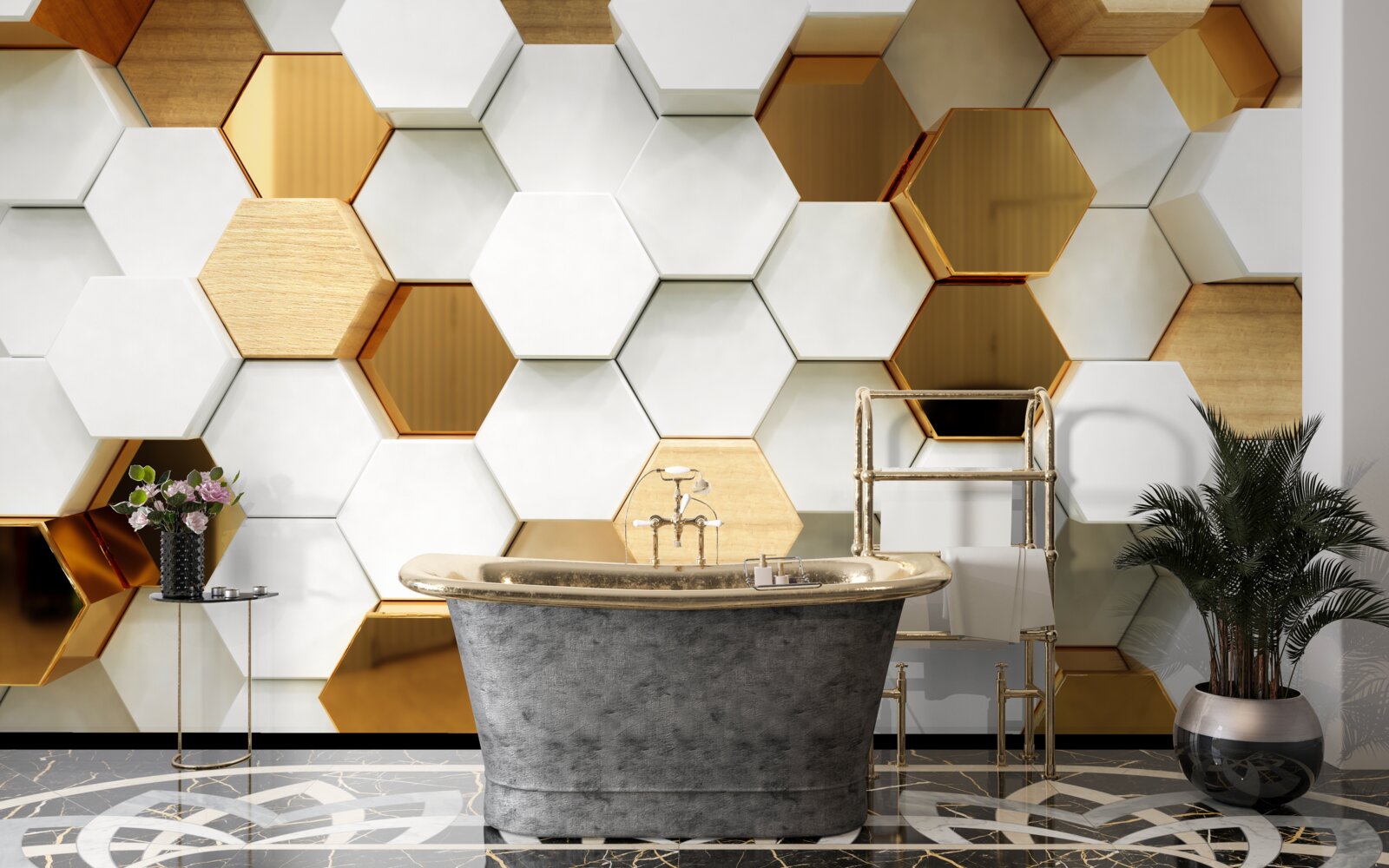 Fototapet hexagoane luminoase cu conținut diferit