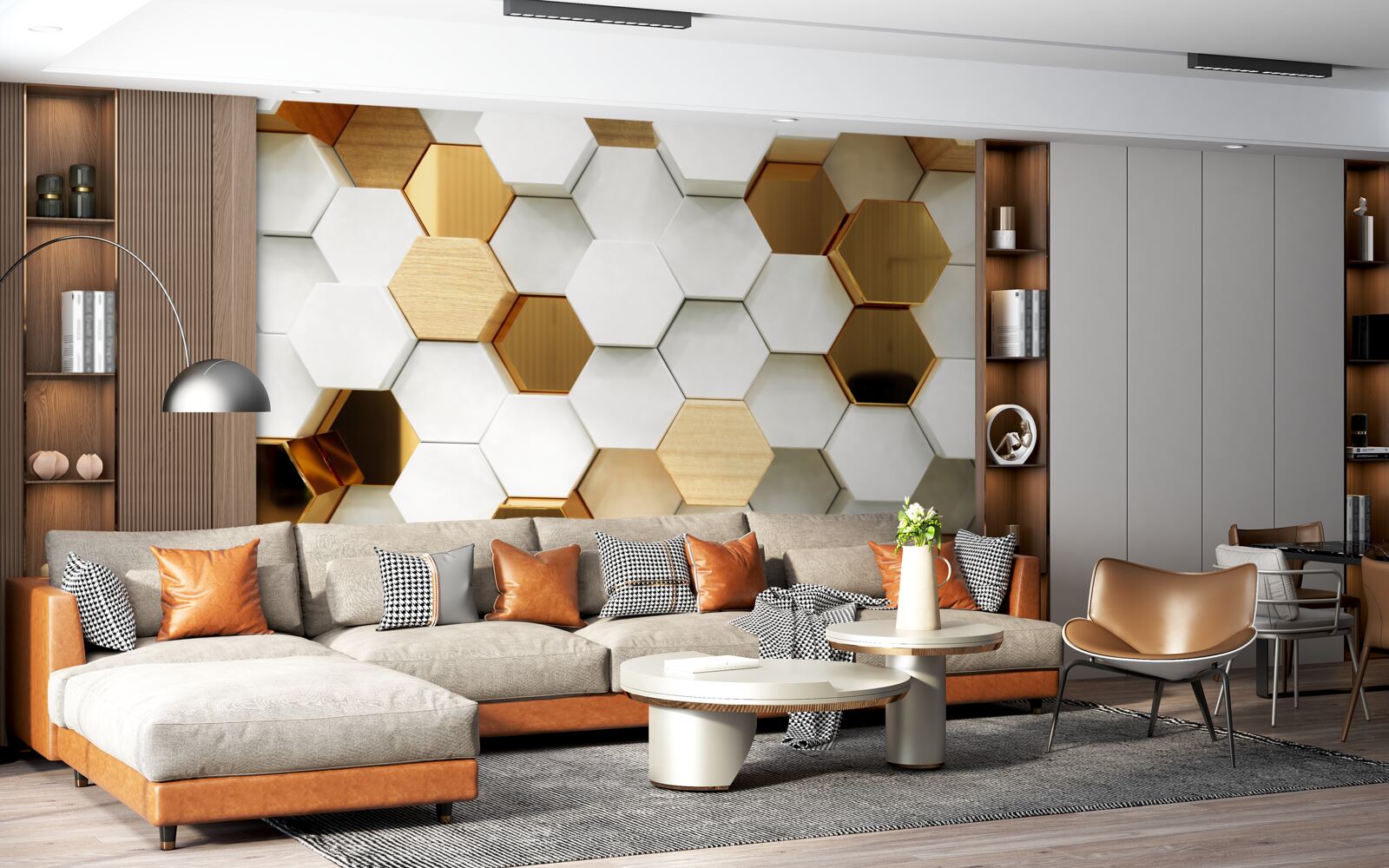 Fototapet hexagoane luminoase cu conținut diferit