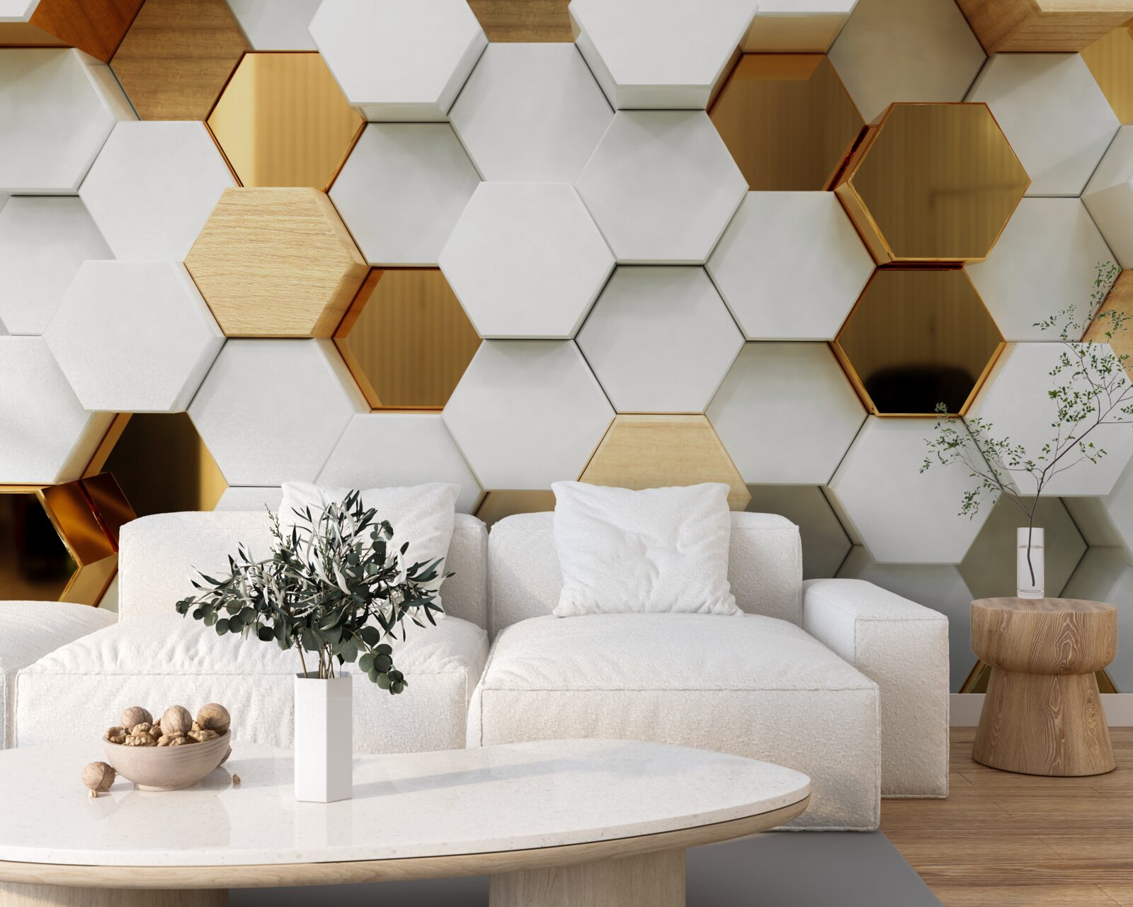 Fototapet hexagoane luminoase cu conținut diferit