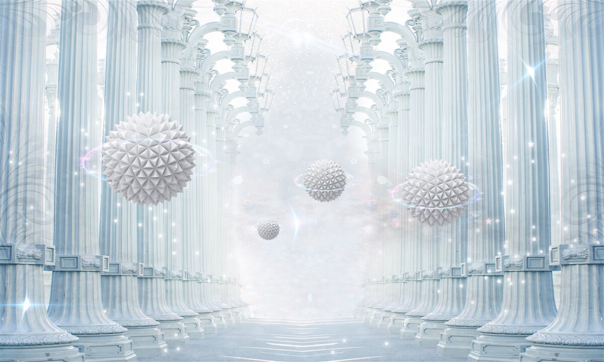 Fototapet infinity colonnade și bile albe