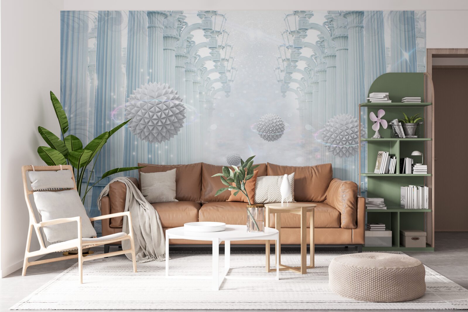 Fototapet infinity colonnade și bile albe