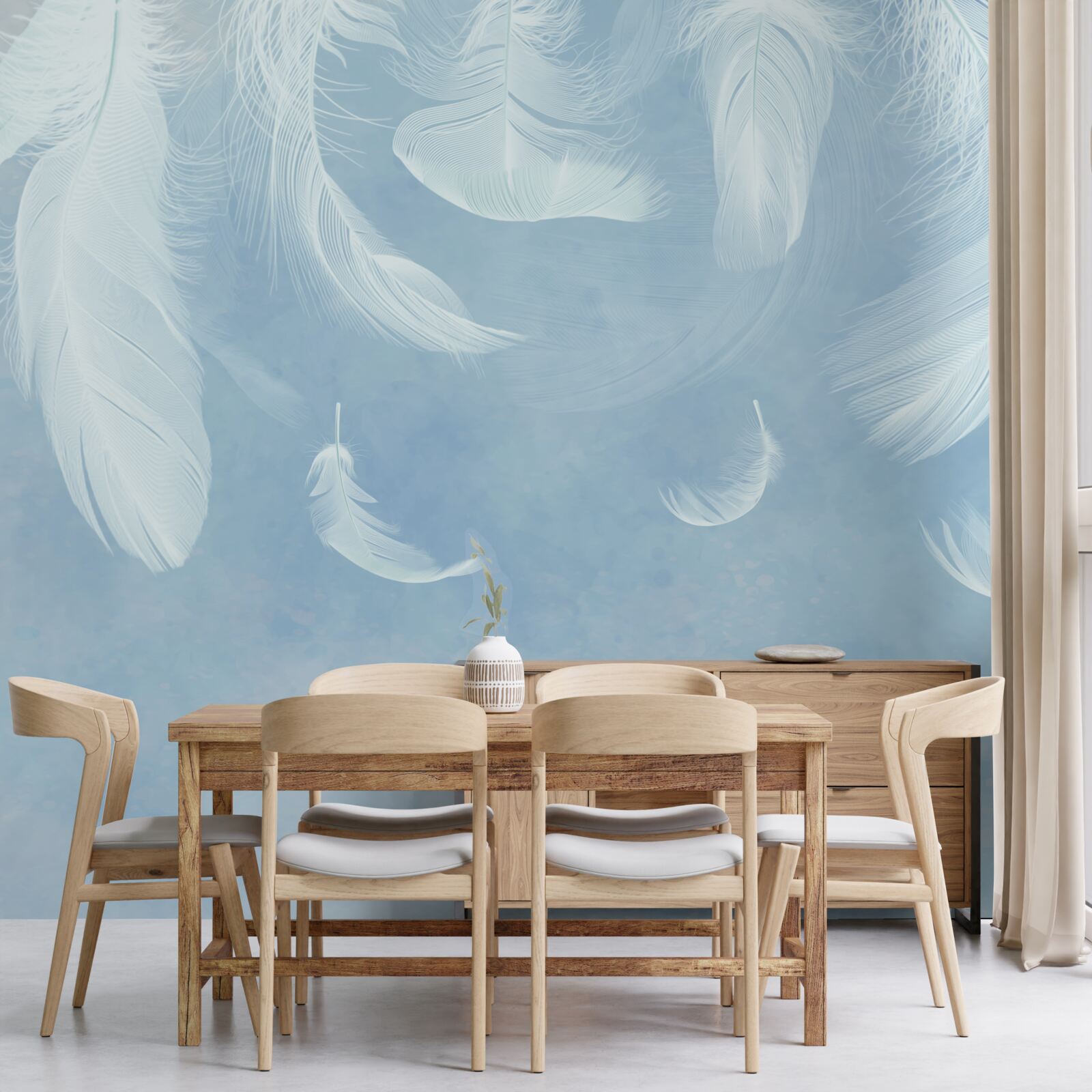 Fototapet pene albe care cad ușor