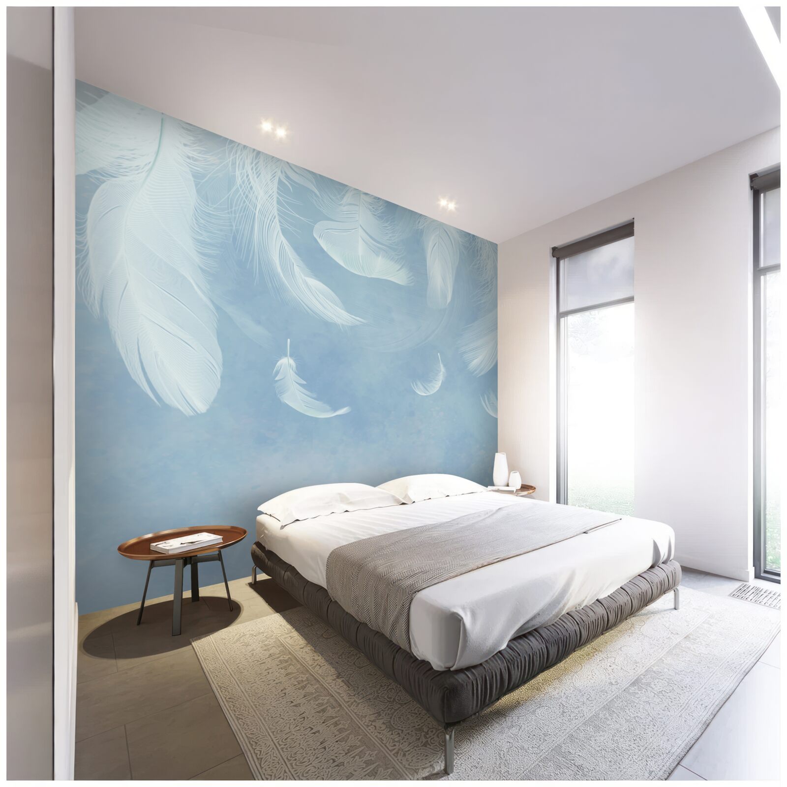 Fototapet pene albe care cad ușor