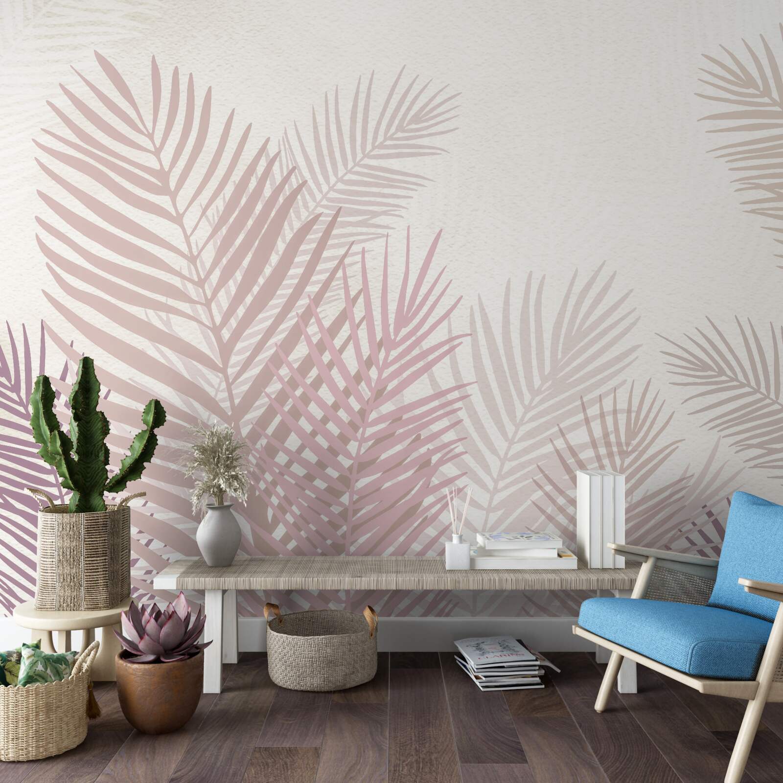 Fototapet sezonul ploios și frunze roz de ferigă