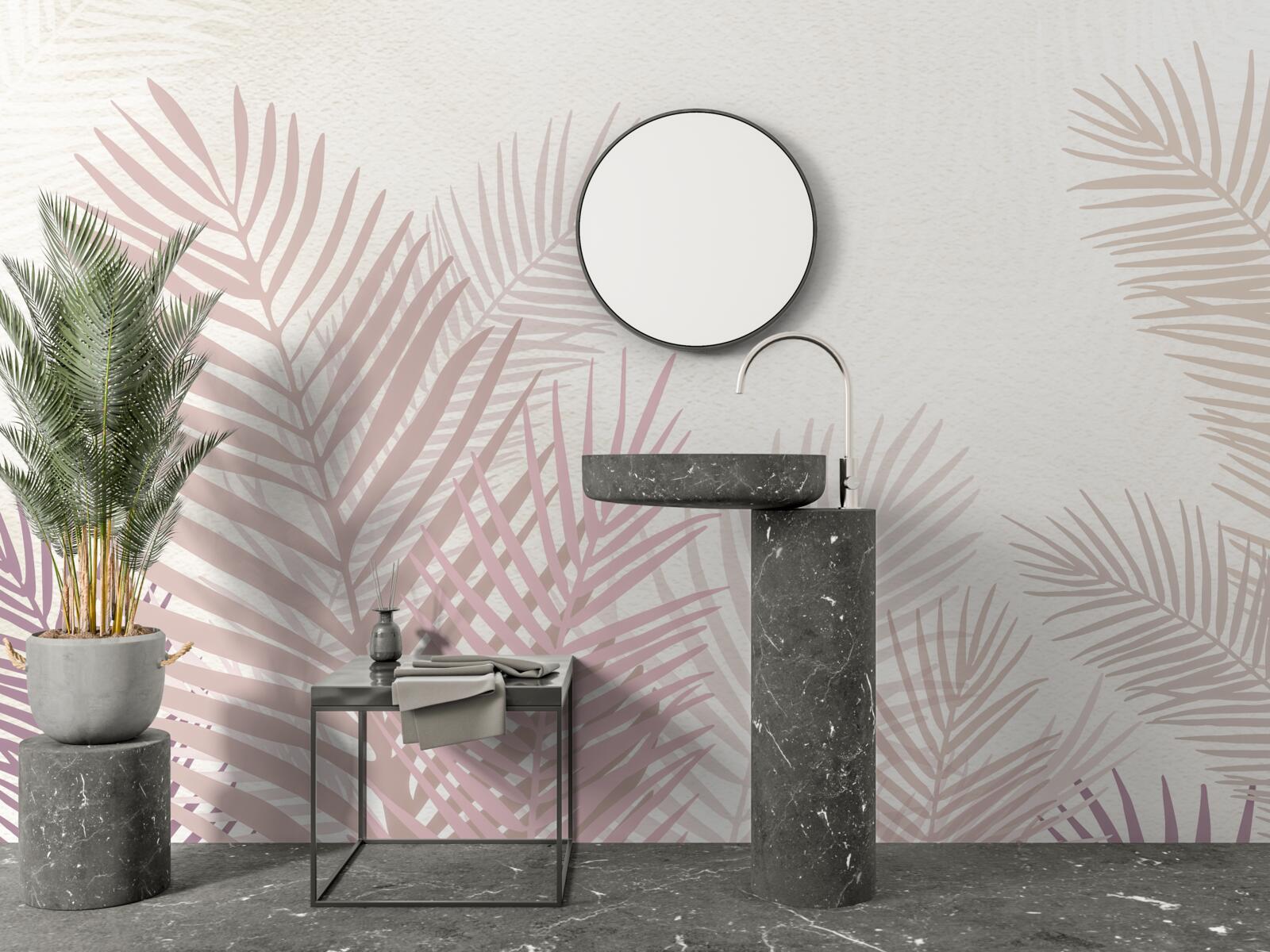 Fototapet sezonul ploios și frunze roz de ferigă