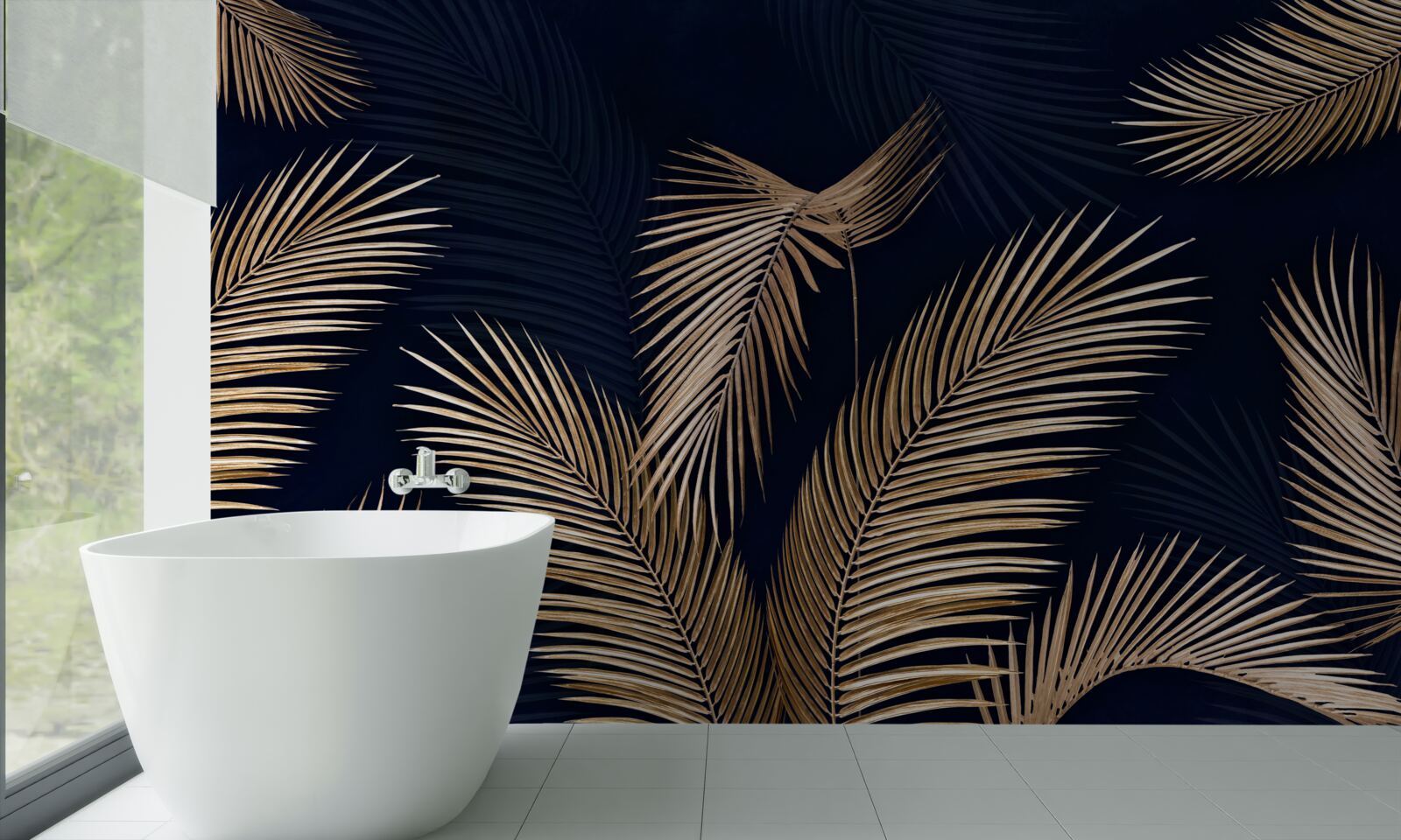 Fototapet fundal închis decorat cu pene aurii