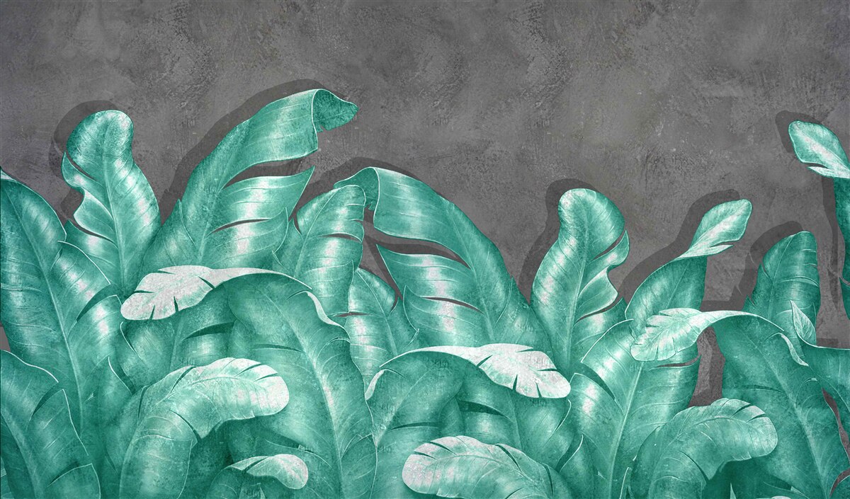 Fototapet frunze mari de ferigă, pictate într-o nuanță de smarald