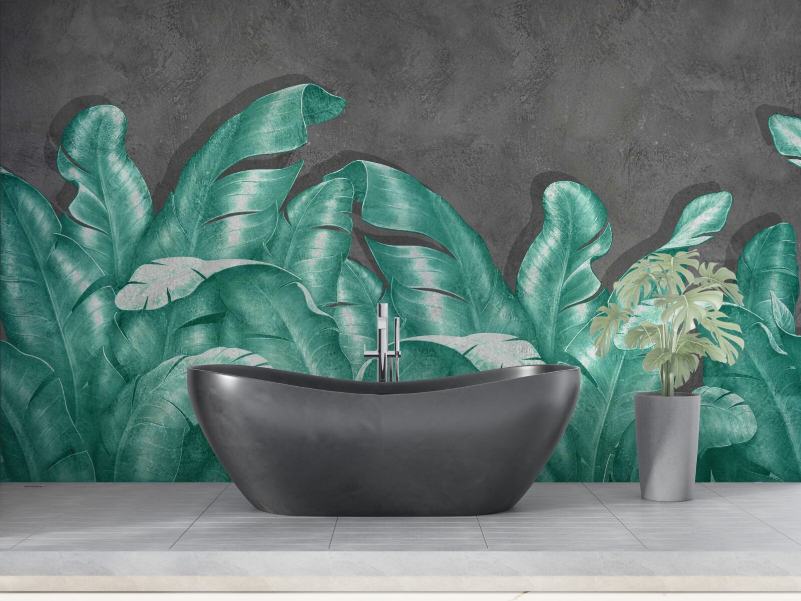 Fototapet frunze mari de ferigă, pictate într-o nuanță de smarald