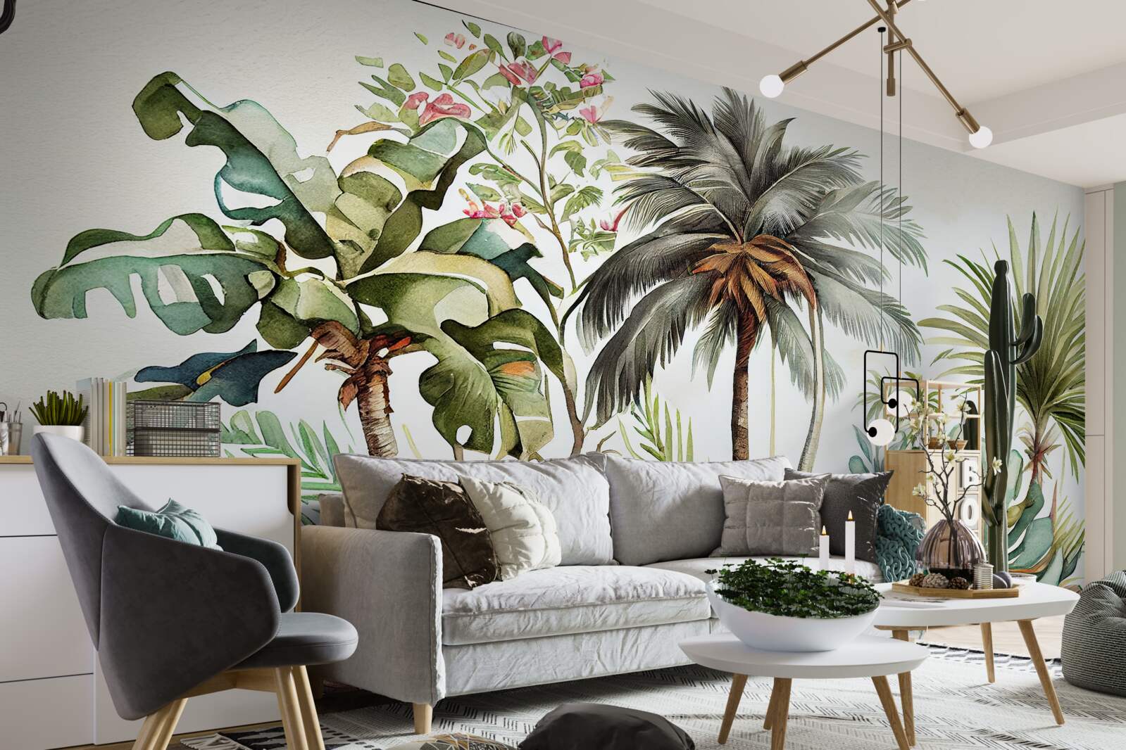 Fototapet plante tropicale, inclusiv palmieri