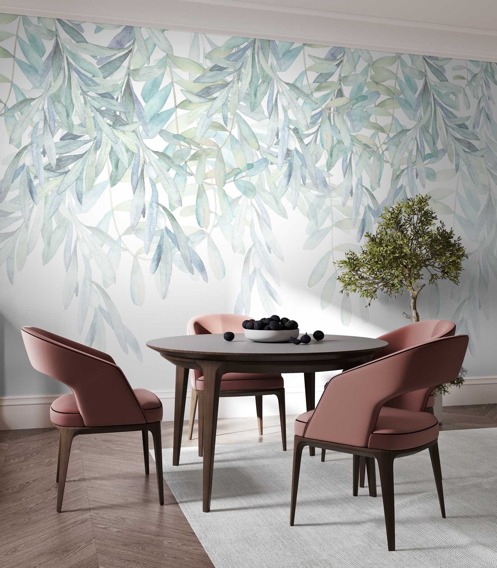 Fototapet plante verzi luxuriante pe un fundal alb