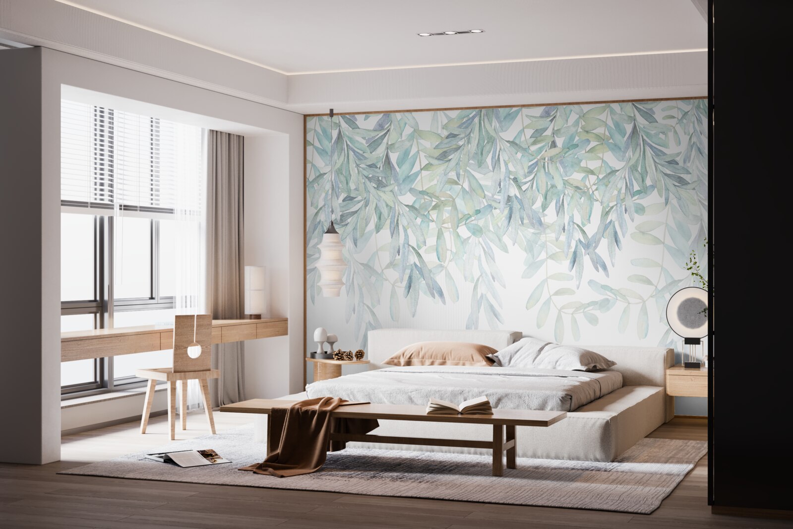 Fototapet plante verzi luxuriante pe un fundal alb