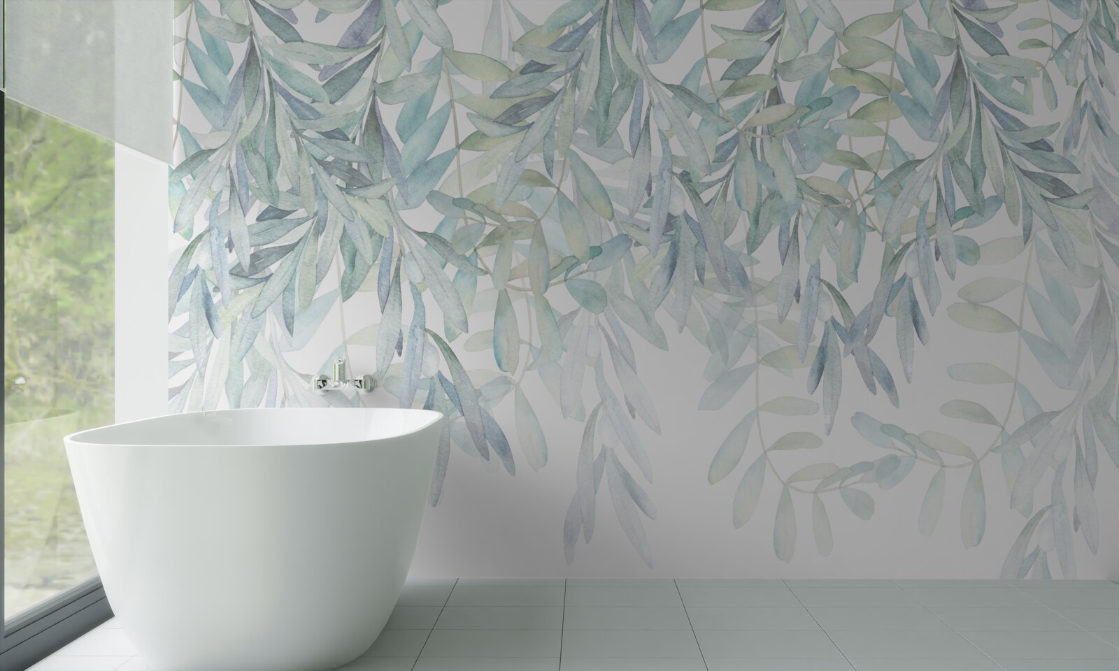 Fototapet plante verzi luxuriante pe un fundal alb