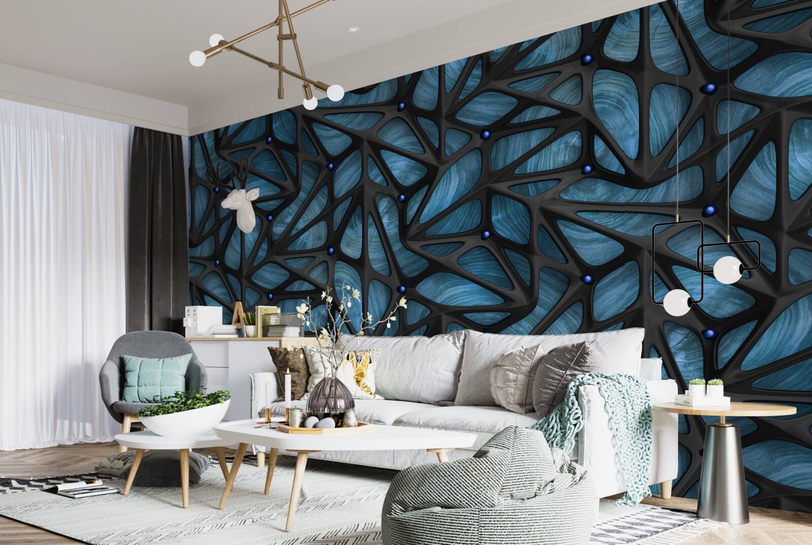 Fototapet Lumina lunii luminează noaptea pădurea acoperită cu frunze