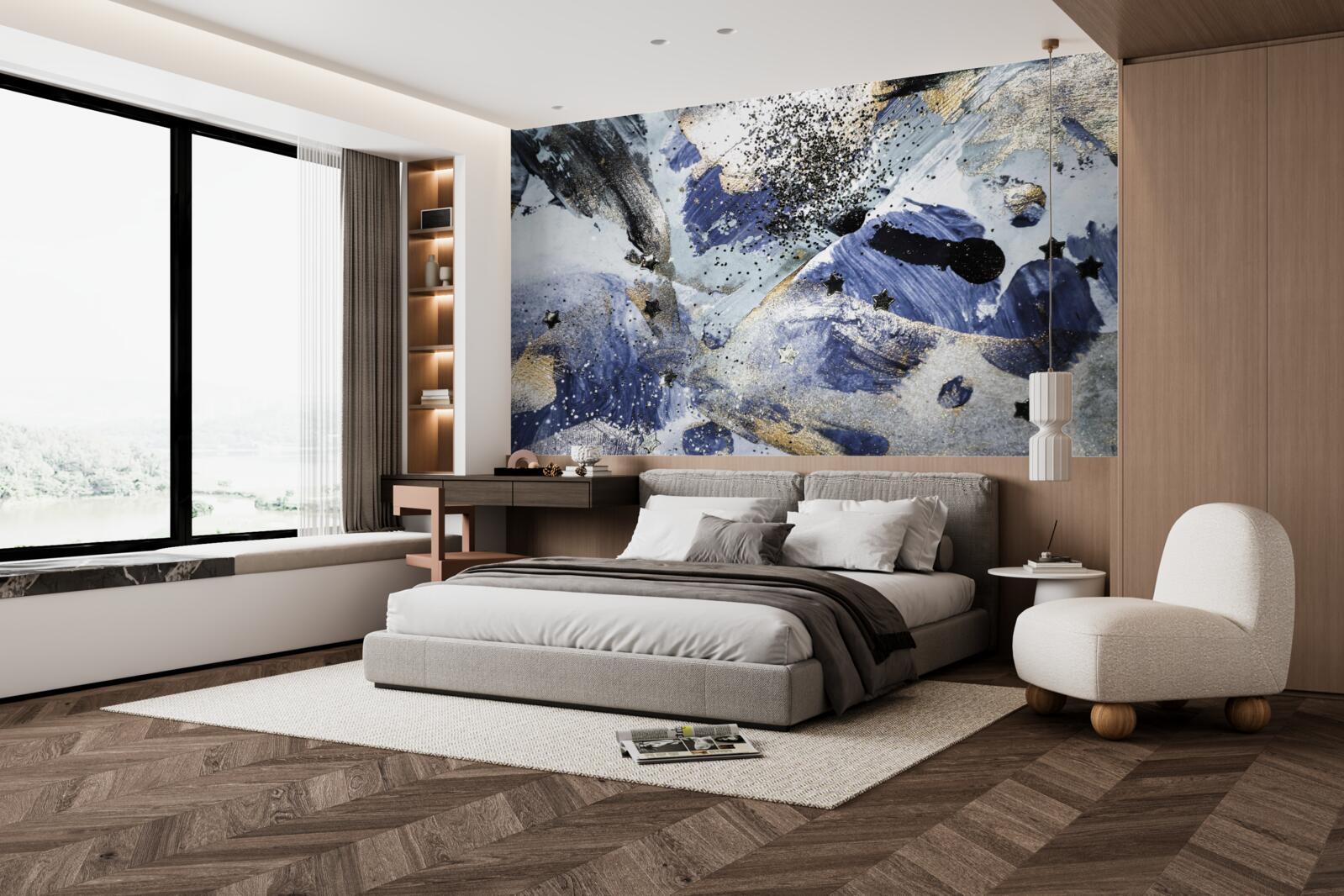 Fototapet nuanțe de auriu și albastru într-un design abstract