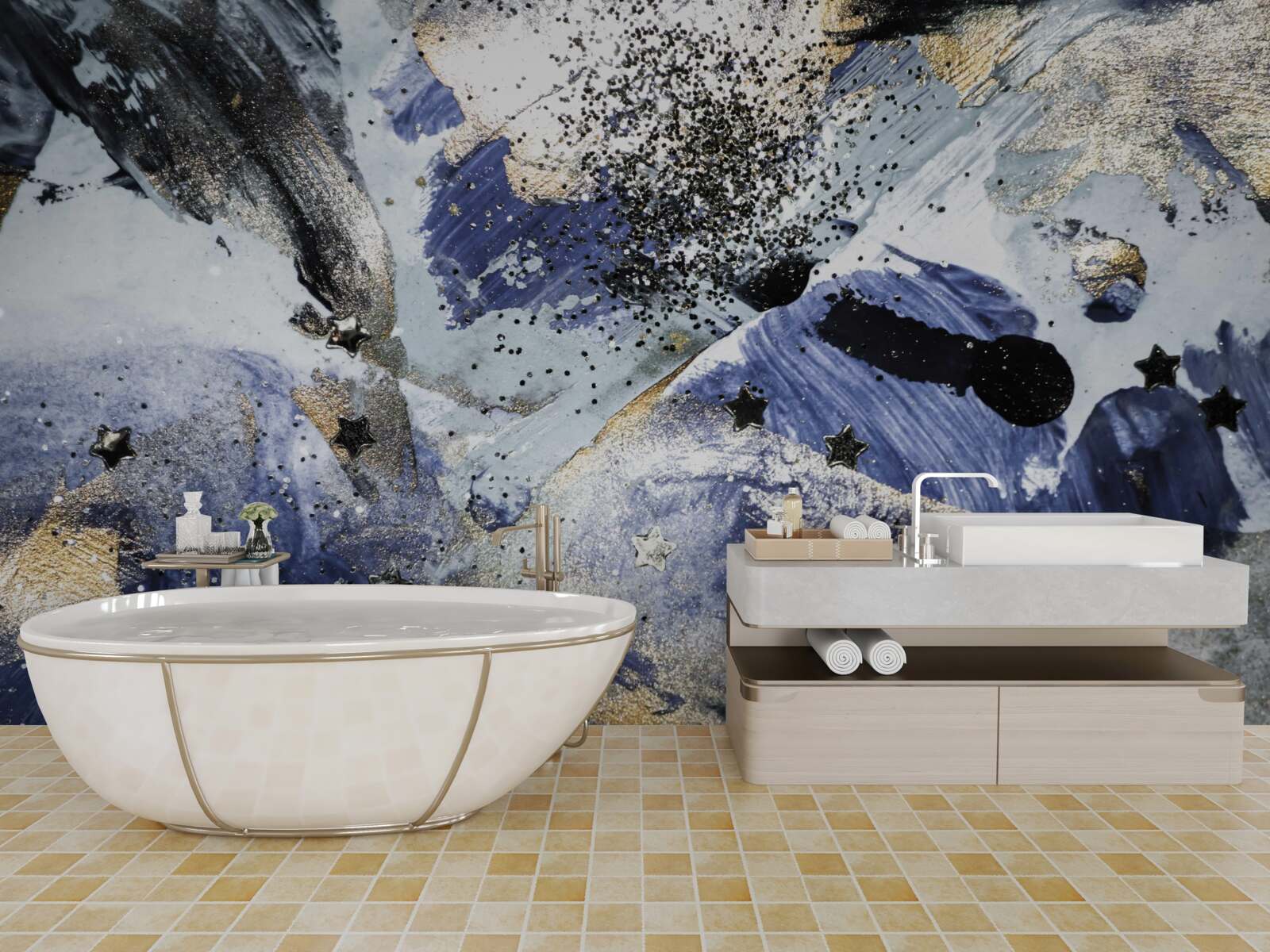 Fototapet nuanțe de auriu și albastru într-un design abstract