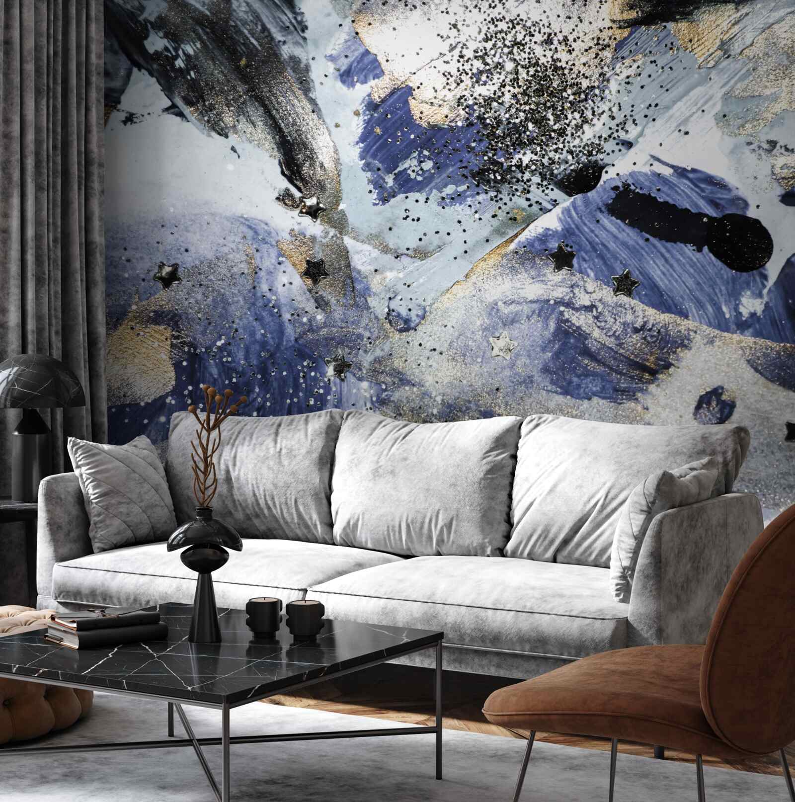 Fototapet nuanțe de auriu și albastru într-un design abstract