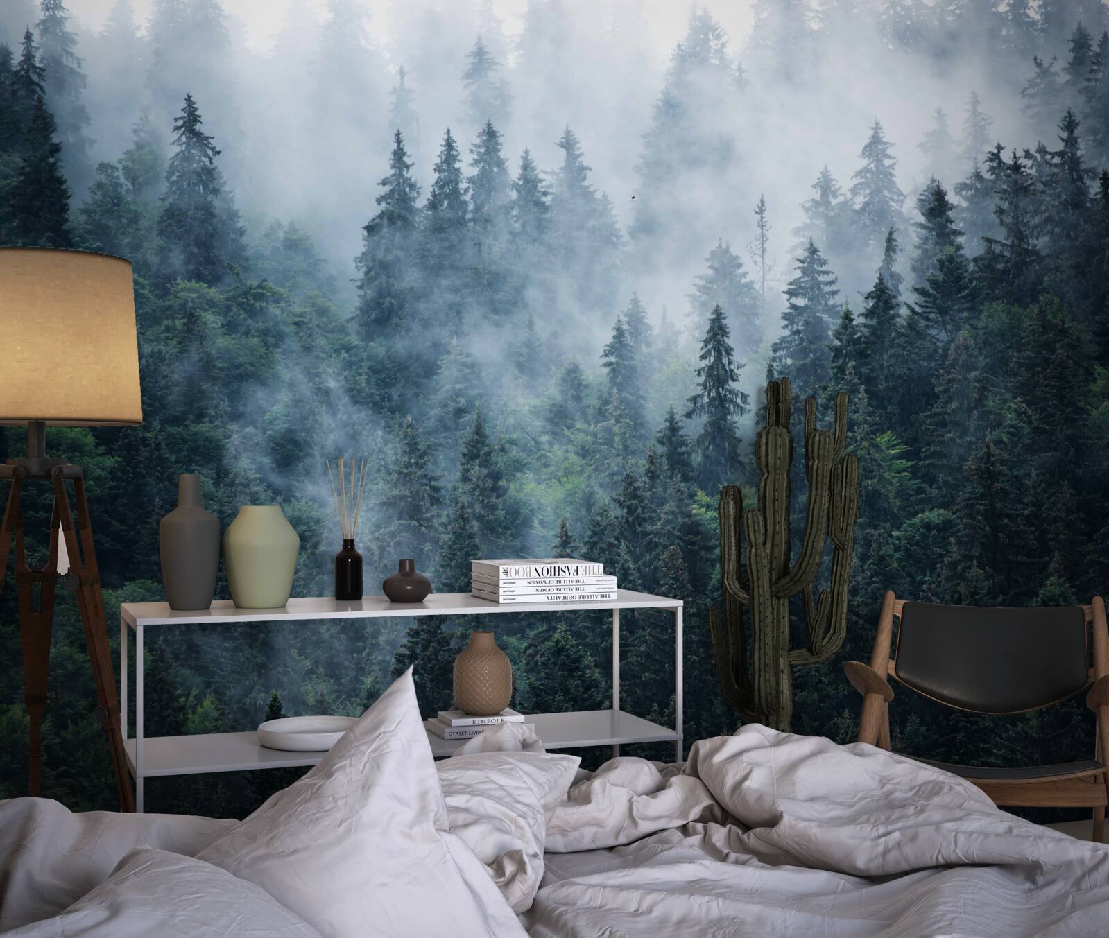 Fototapet ceața coboară pe o livadă de molizi