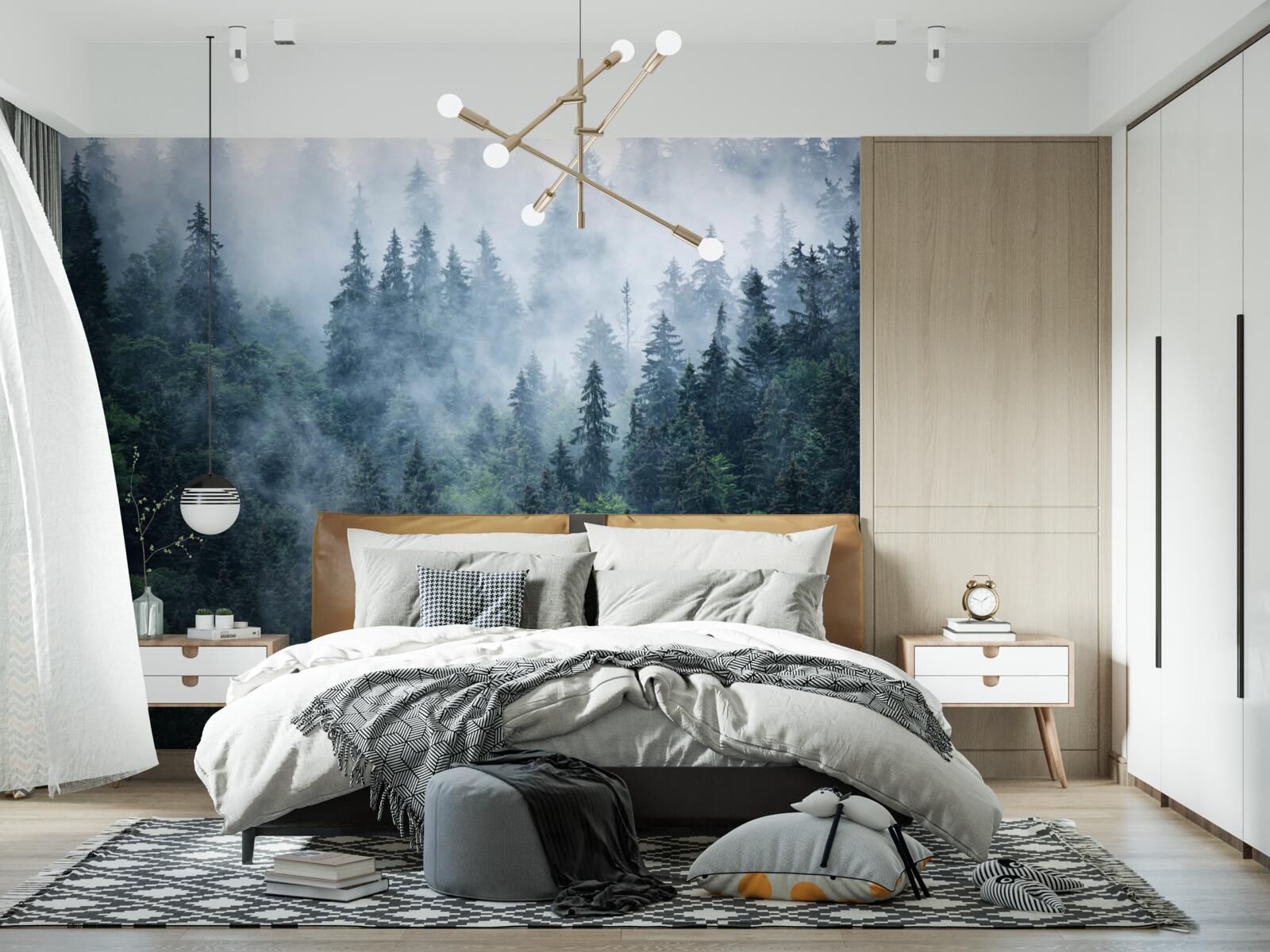 Fototapet ceața coboară pe o livadă de molizi