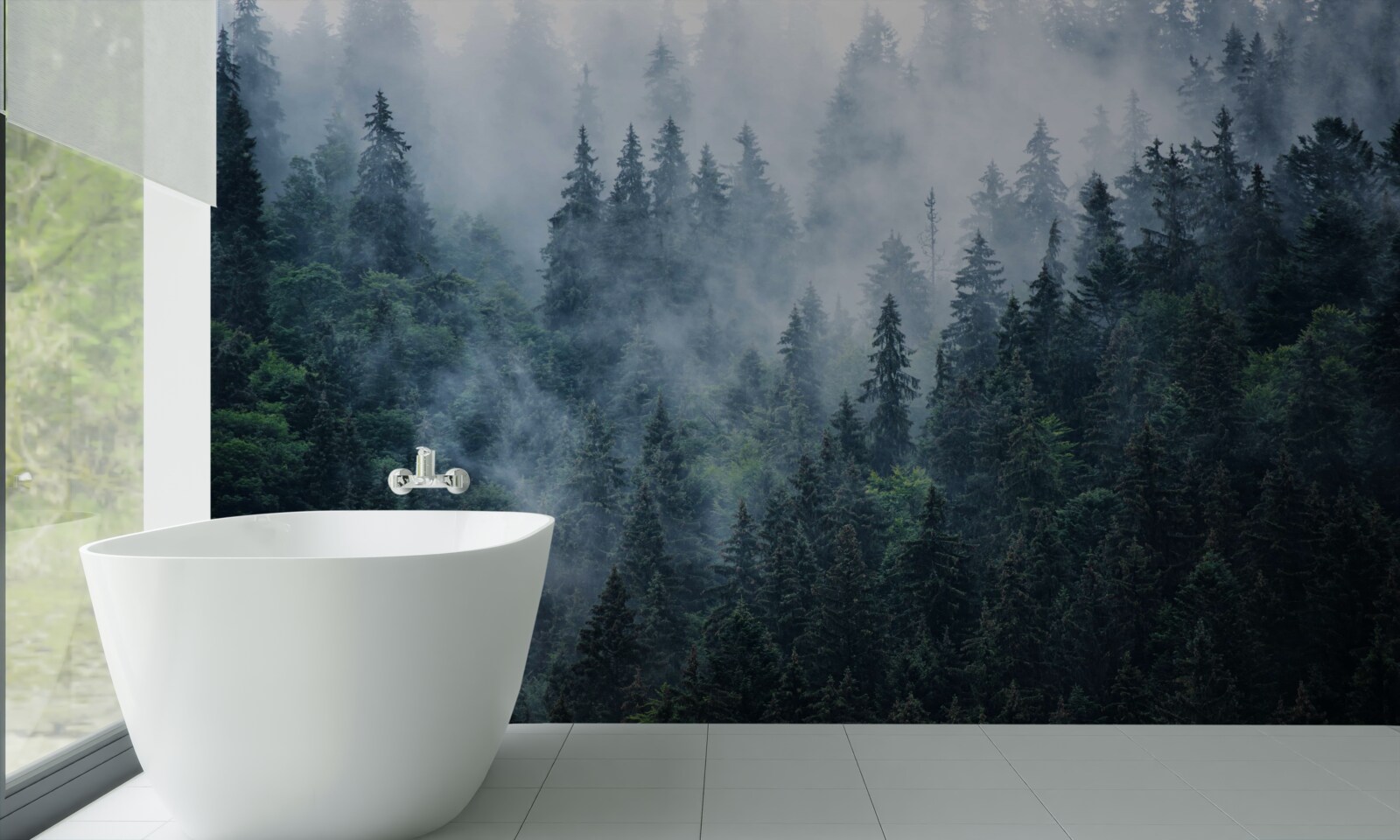 Fototapet ceața coboară pe o livadă de molizi