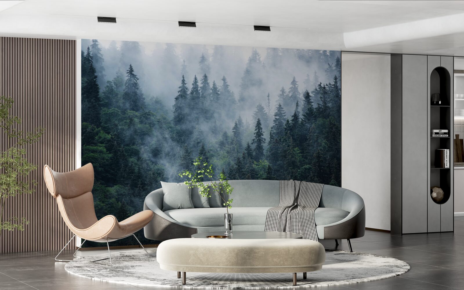 Fototapet ceața coboară pe o livadă de molizi