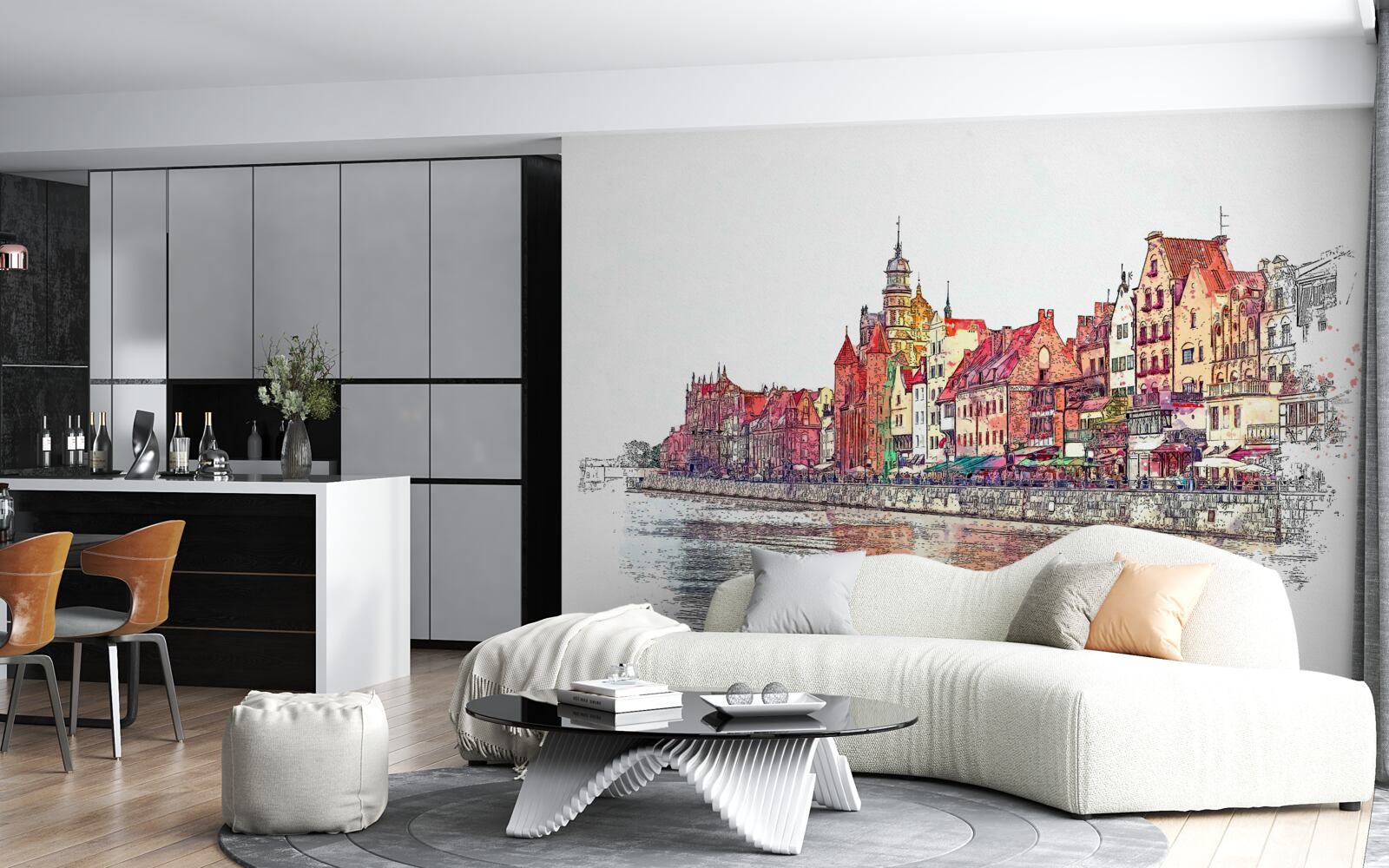 Fototapet reflectarea frumuseții urbane pe suprafața apei