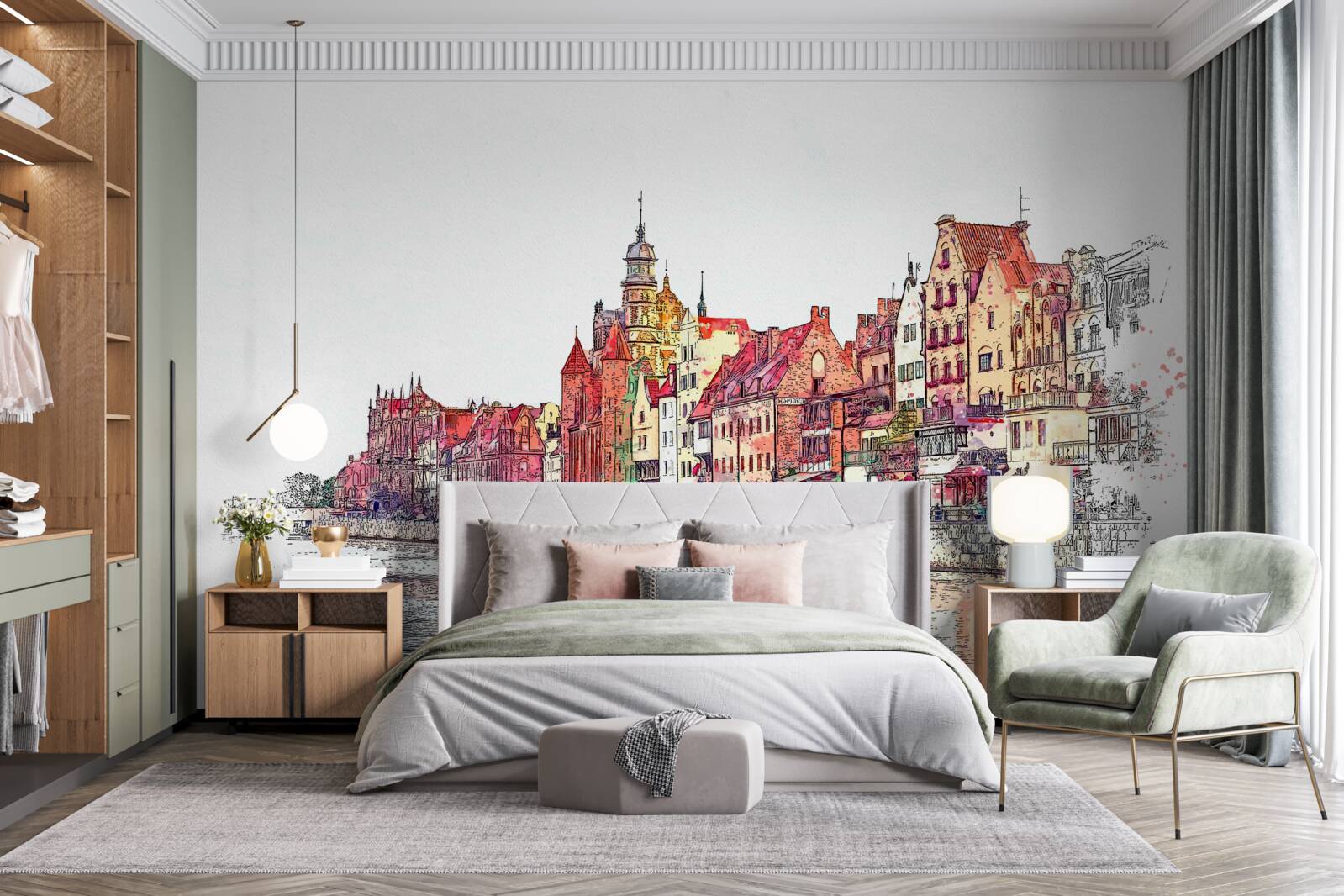 Fototapet reflectarea frumuseții urbane pe suprafața apei