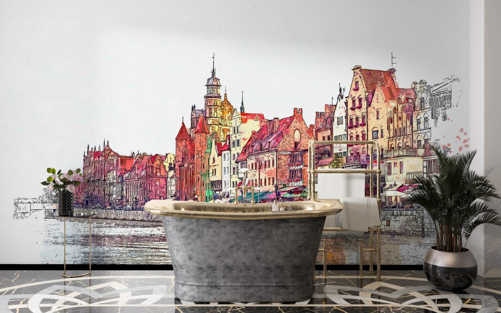 Fototapet reflectarea frumuseții urbane pe suprafața apei