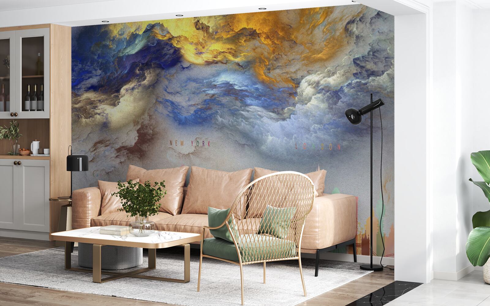 Fototapet nori neclari deasupra clădirilor orașului