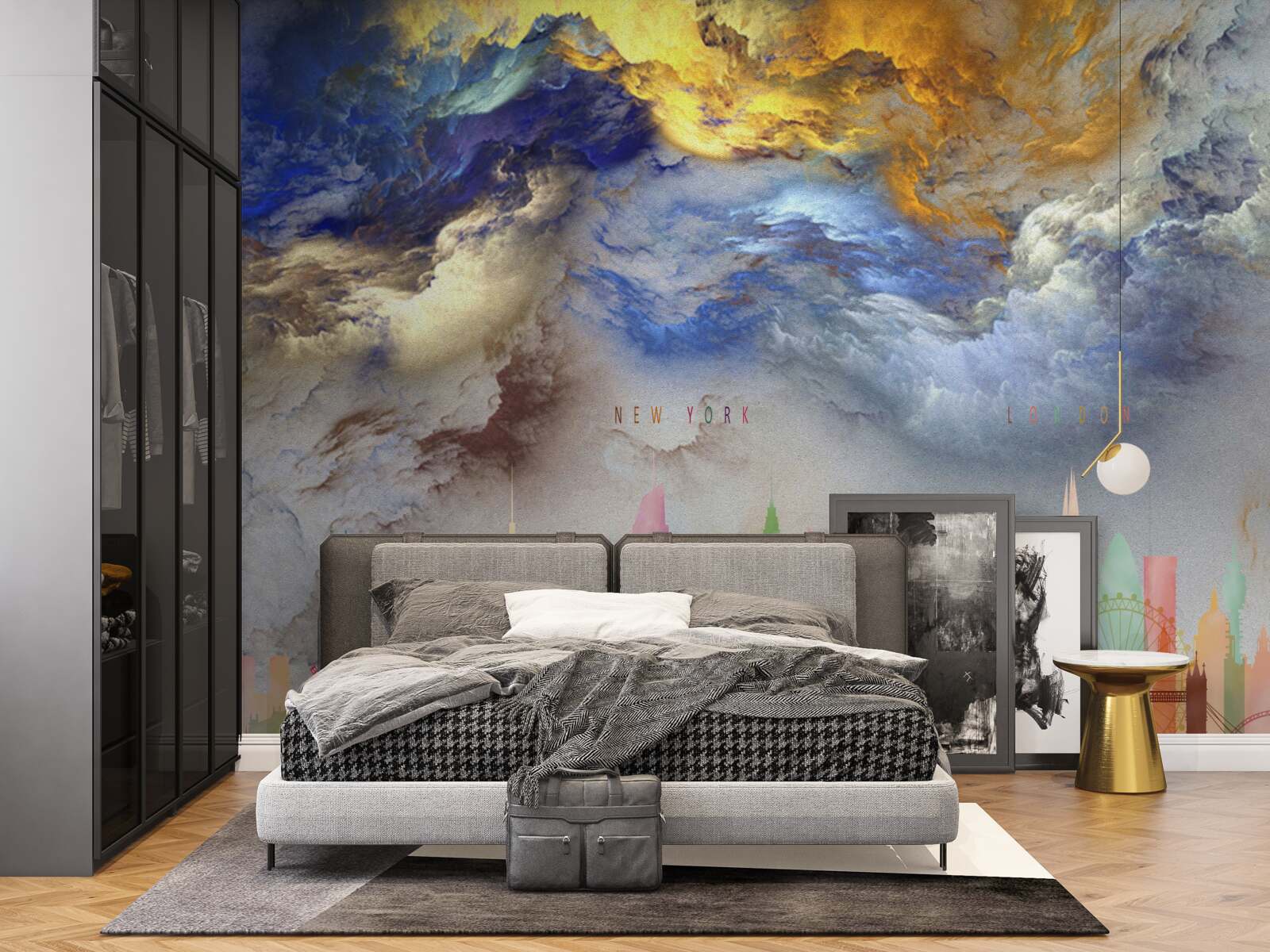 Fototapet nori neclari deasupra clădirilor orașului